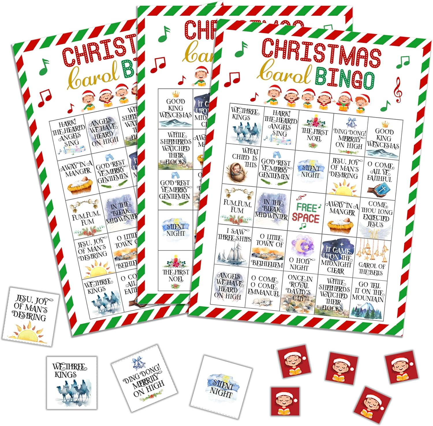 Christmas Bingo Game, Merry Christmas Party Bingo Cards for Adults, Xmas Party Decorations Supplies, Winter Themed Birthday Favors for 24 Players, 10