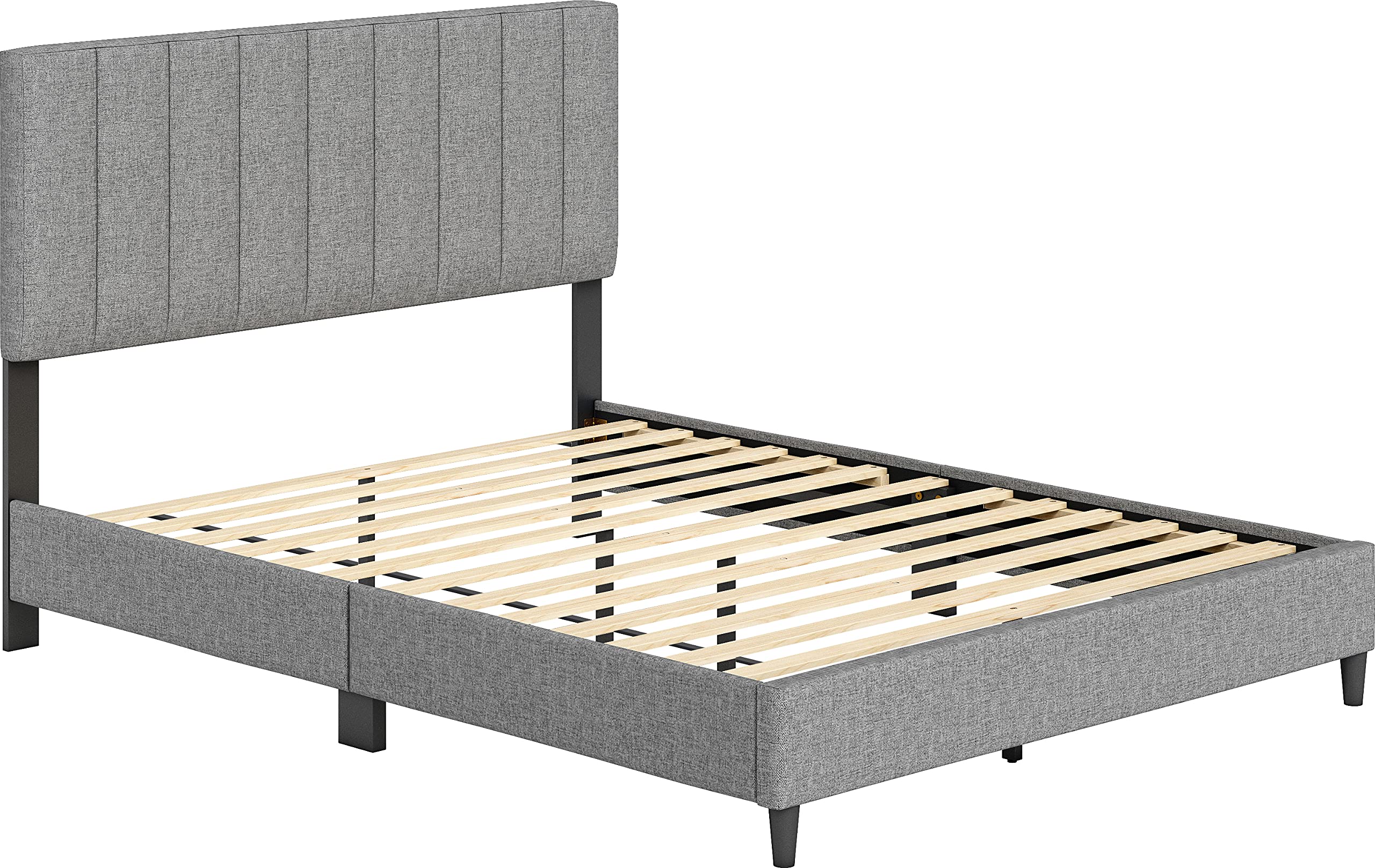 Boyd Sleep Leah Upholstered Platform Bed Frame with Headboard, Mattress Foundation NOT Required: Linen, Grey, Full