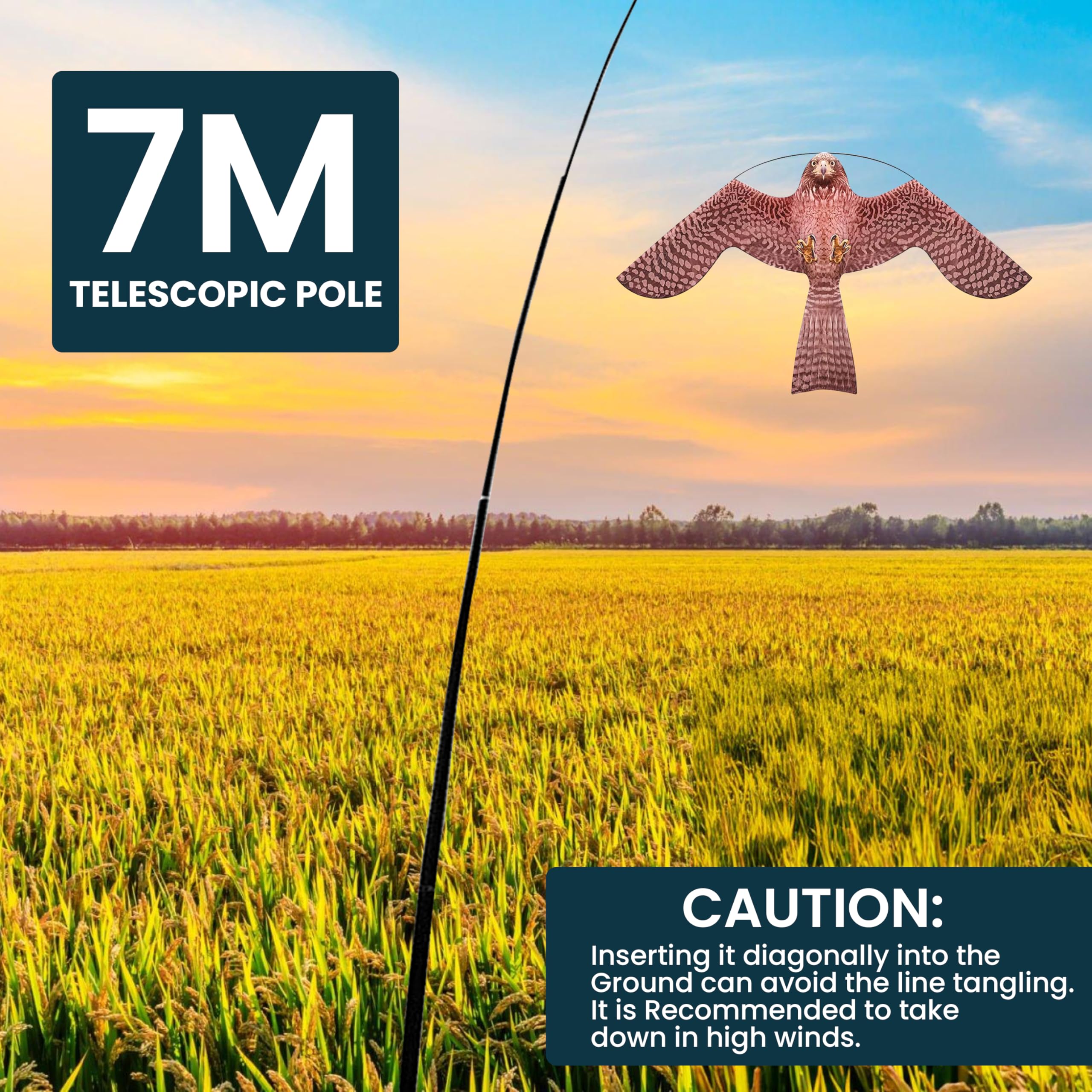 EnviroGuard Hawk Kite Bird Scarer with 7m telescopic pole effective bird deterrent for crop, farm, garden - Image 2