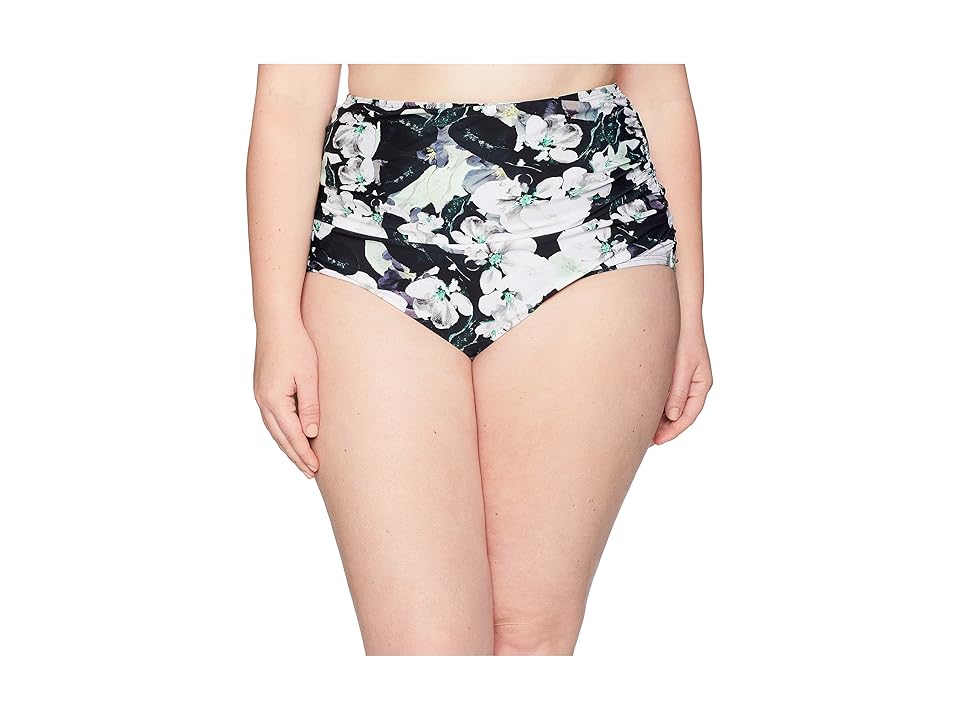 

Unique Vintage Plus Size Georgiana Ruched Bottom (Black/White Floral) Women's Swimwear