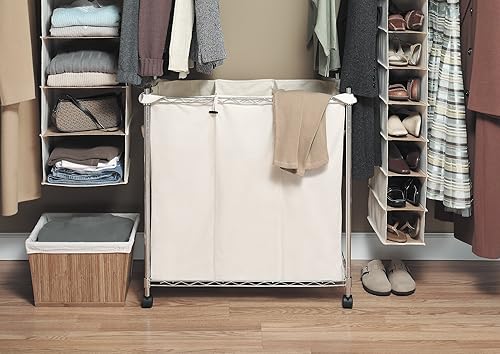 Miniatura 2 de Whitmor Rolling Supreme - Clasificador de ropa con bolsas extraíbles, 3 secciones, lona