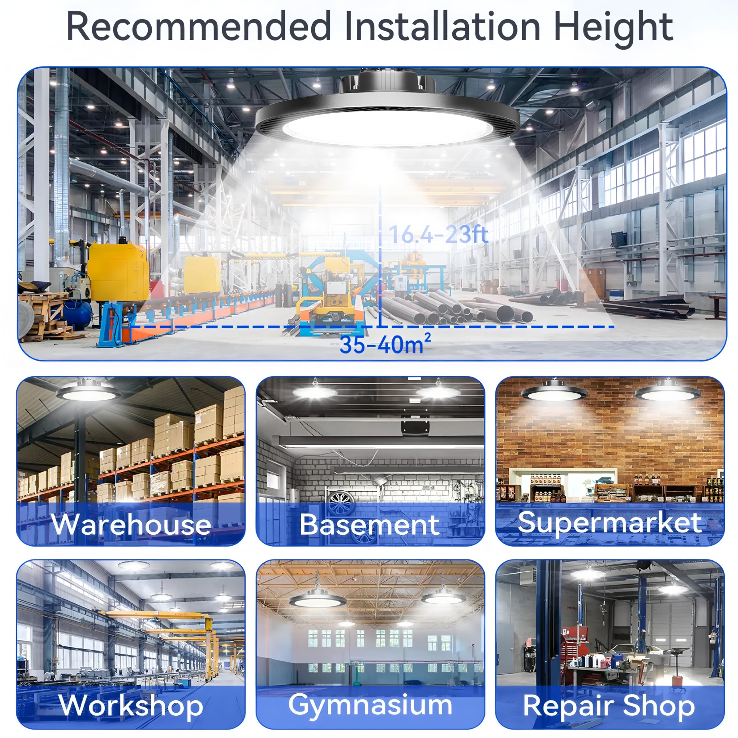 300W-6Pack UFO LED High Bay Light 30000lm 6000K Daylight 2000W Equivalent with US Plug Cable LED Garage Lights — view 8