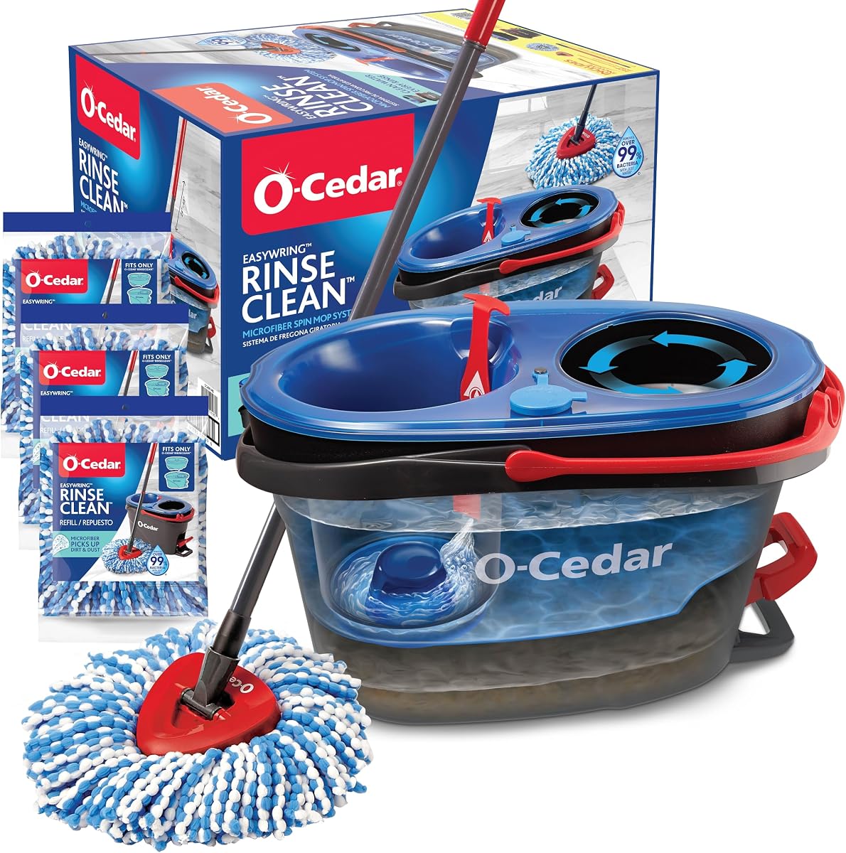 EasyWring RinseClean Microfiber Spin Mop & Bucket Floor Cleaning System with 3 Extra Refills, Plastic, Grey