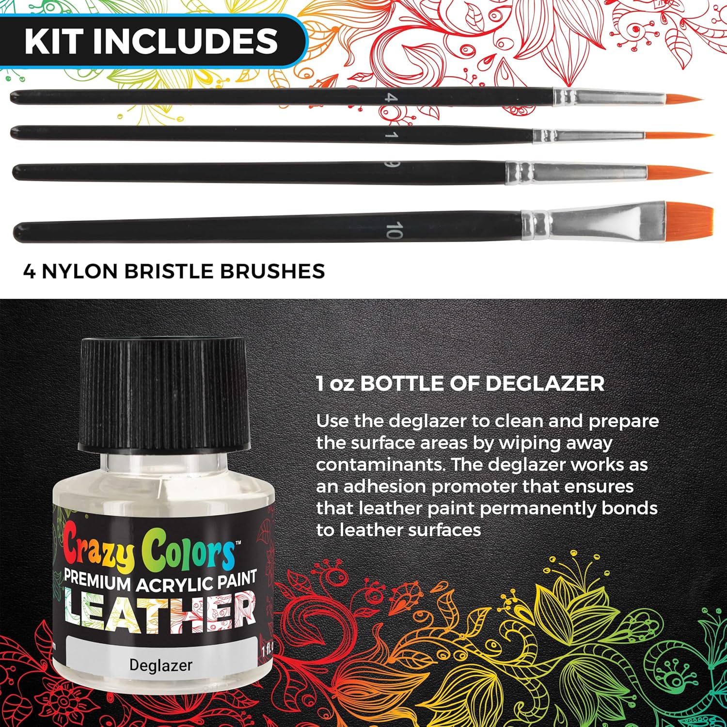 Crazy Colors Premium Acrylic Shoe & Leather Paint Kit 29-Color with 4 Brushes (1 oz Bottles) - Acrylic Leather Paint for Shoes, Sneakers, Jackets, Bags, Purses, Furniture