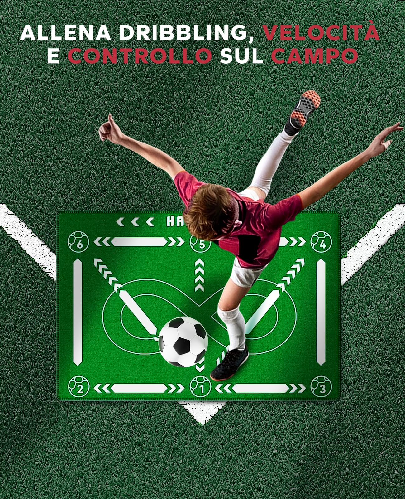 HAPBEAR Tappetino Allenamento Calcio 0,5 cm Antiscivolo con Cintura Palleggio, Elastici, Borsa e Guida | Regalo Calcio per Bambini e Ragazzi