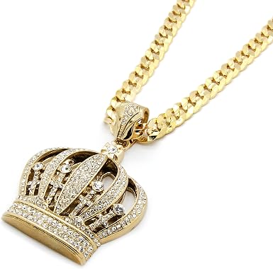 Mens Gold Tone Queen Crown Hip-Hop 