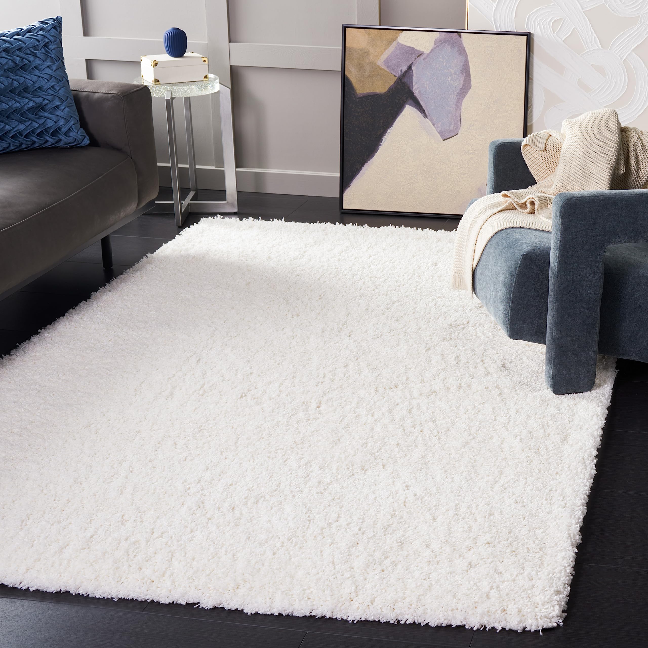 SAFAVIEH California Shag Collection Area Rug - 5'3" x 7'6", White, Non-Shedding & Easy to Clean, Ultra Plush Thick Pile, Ideal for Living Room,