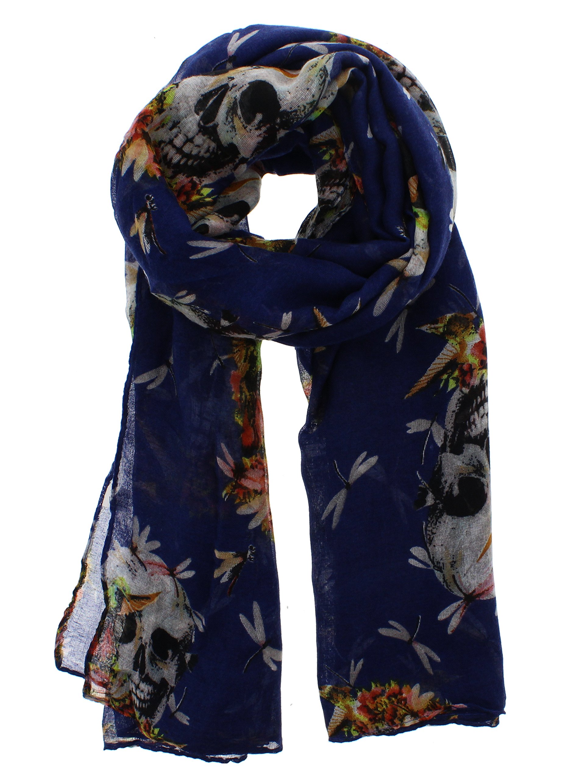 Zac's Alter Ego Long Lightweight Skull & Dragonfly Print Scarf