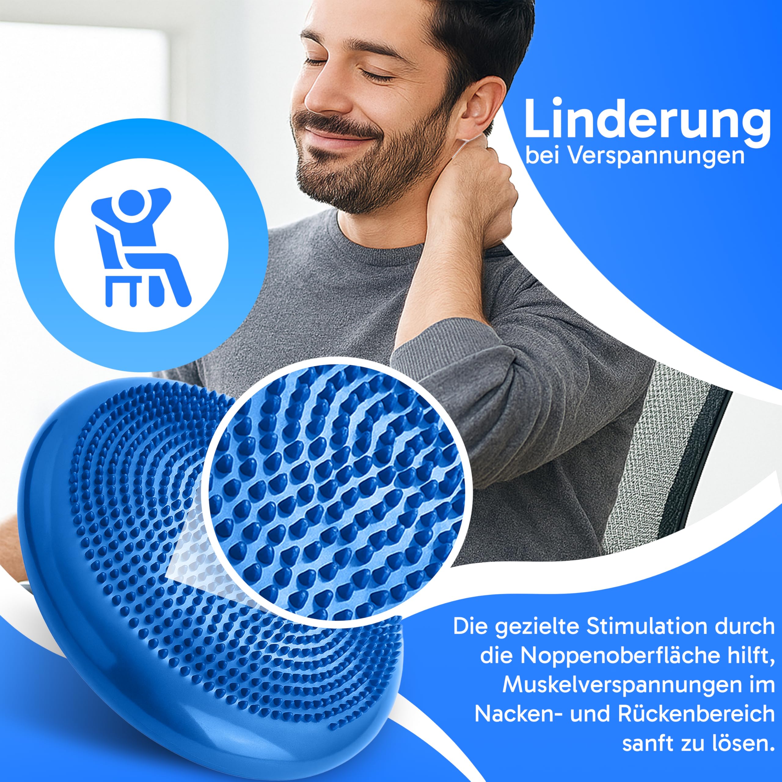 Retoo Coussin d'Équilibre Proprioceptif Ø34 cm avec Picots, Disque Gonflable Antidérapant pour Posture, Fitness, Yoga, Rééducation, Renforcement du Tronc et Relaxation Sensorielle