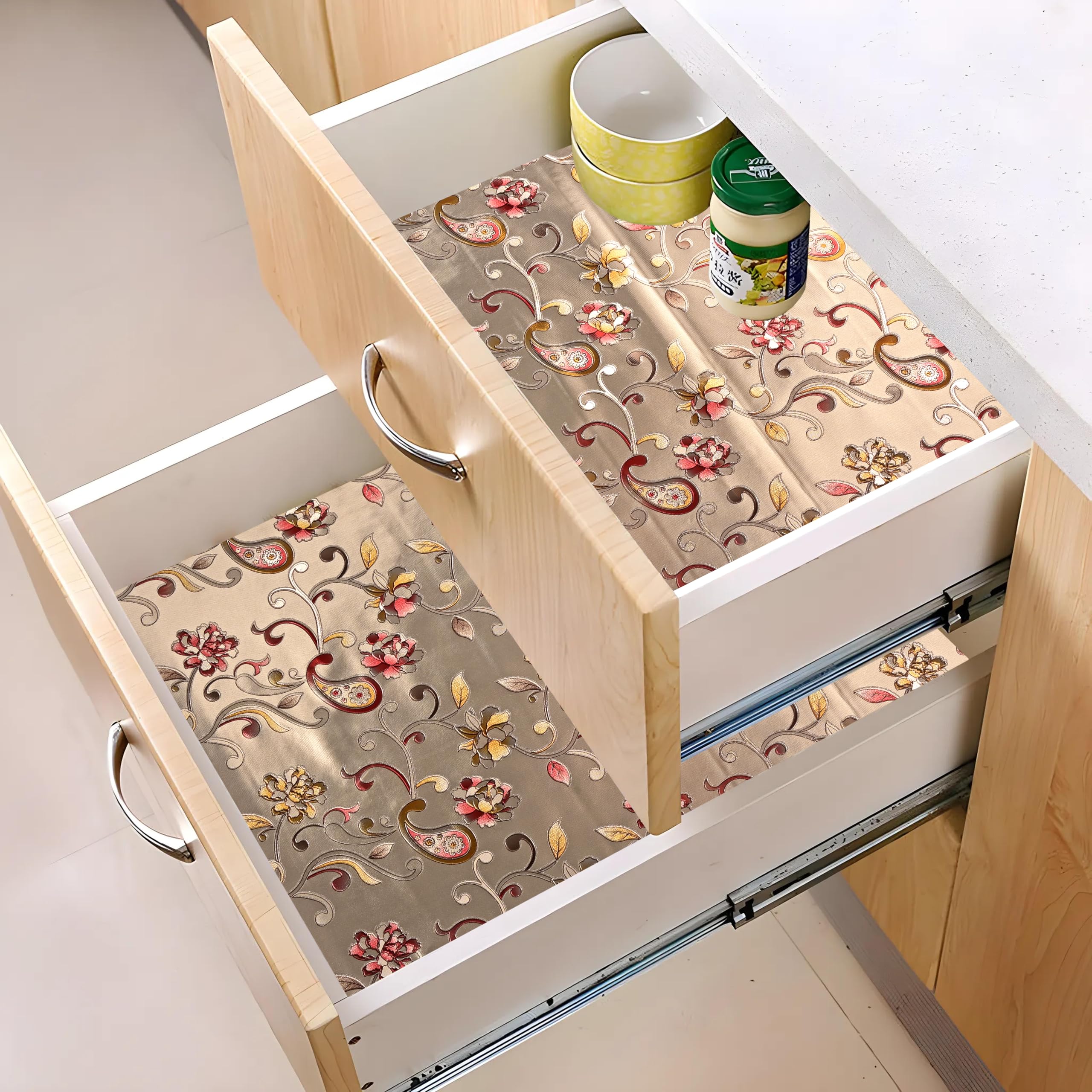 Kuber Industries Waterproof Shelf Liner - Red Flower -2 Kuber Industries Waterproof Shelf Liner - Red Flower -2