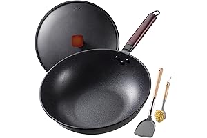 Pre-Seasoned Wok Pan with Lid - Carbon Steel Woks & Stir-fry Pans
