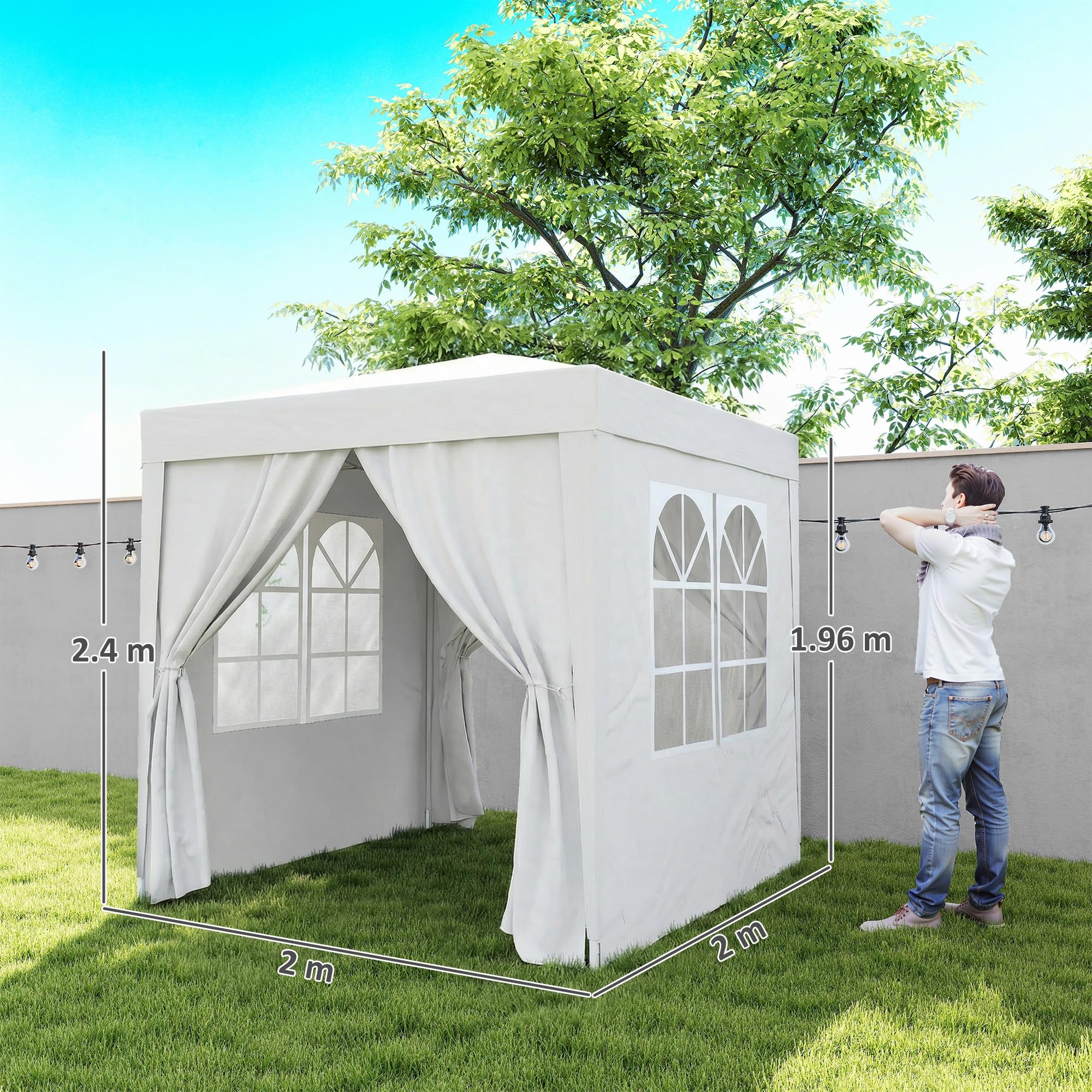 Outsunny Gazebo 2x2 m Pop-up Impermeabile Pareti Rimovibili Pieghevole Metallo Poliestere Borsa Trasporto Bianco