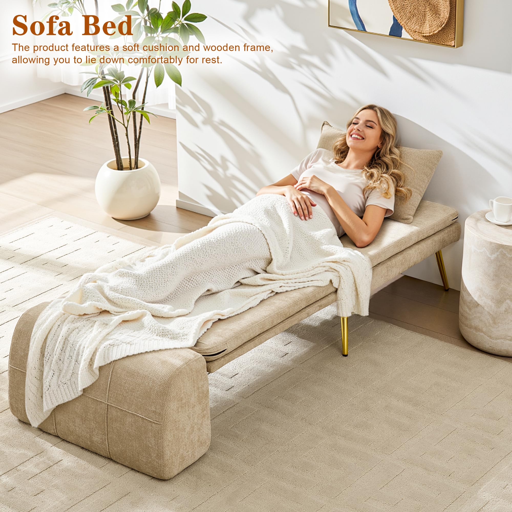 Fauteuil Convertible 1 Place 3 en 1, Chauffeuse Canapé-lit Fauteuil Convertible avec Coussin pour Les Chambres d'amis et Les Petits Espaces (Beige)