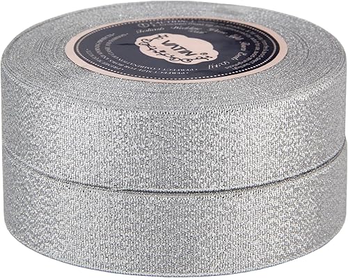Miniatura 2 de VATIN Cinta plateada metálica con purpurina de 1 pulgada de ancho, tela brillante, hermosa cinta para regalos, bodas, fiestas, cumpleaños, proyectos