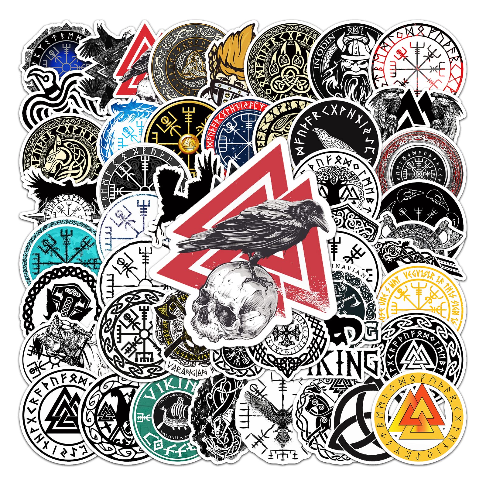 North Viking 50Pcs Totem Stickers for Laptop, Car, Phone, Computer, Skateboard, Bicycle, Guitar, Journal, Scrapbooking, Ancient Rune Vinyl Waterproof Stickers for Kids Adult Gift
