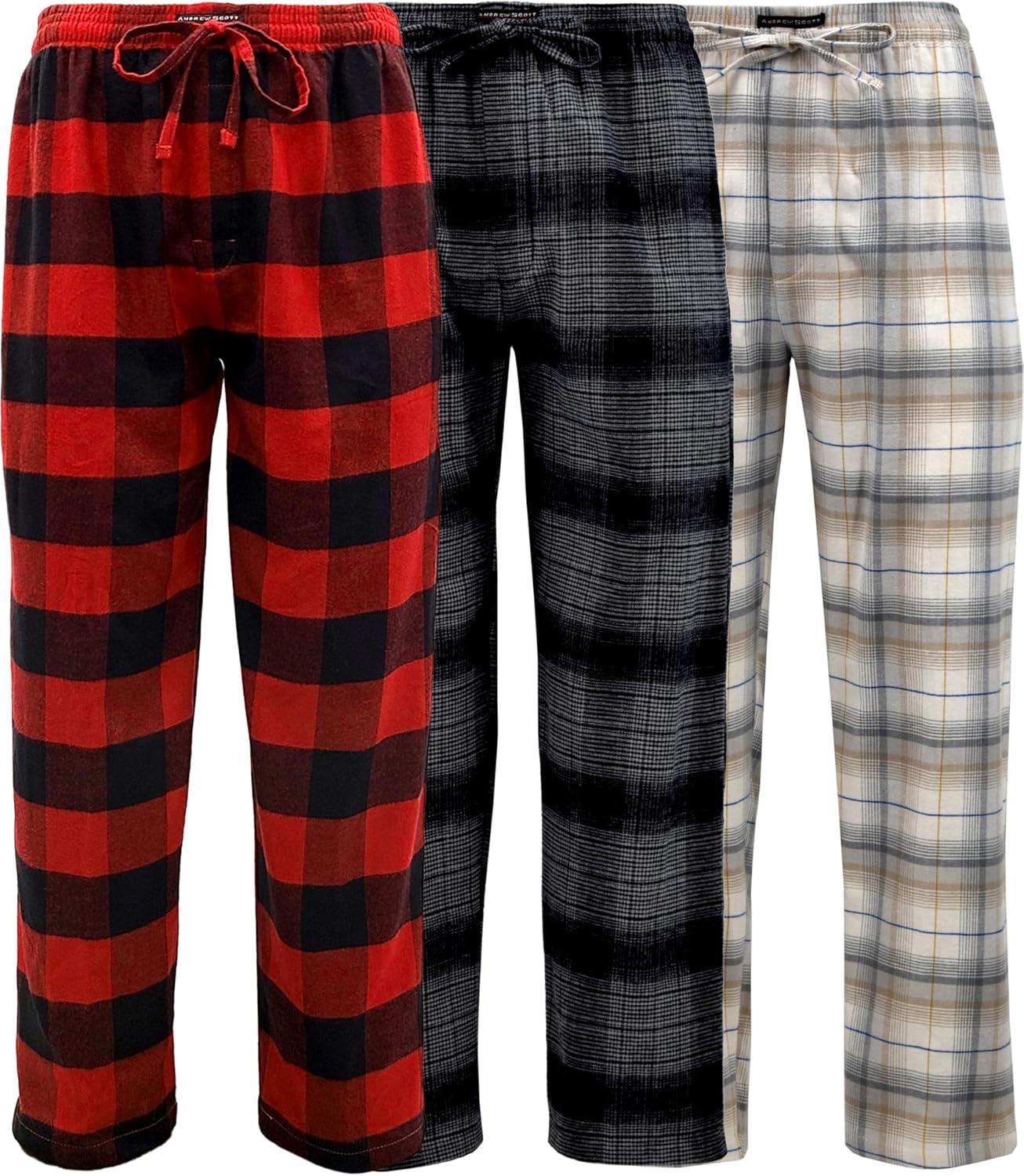 Andrew Scott Men's 3 Pack Cotton Flannel Fleece Brush Pajama Sleep & Lounge Pants