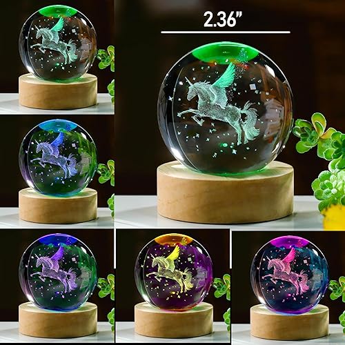 Miniatura 3 de Regalos de unicornio 3D para mujer, bola de cristal, figuras de unicornio, decoración de animales de vidrio