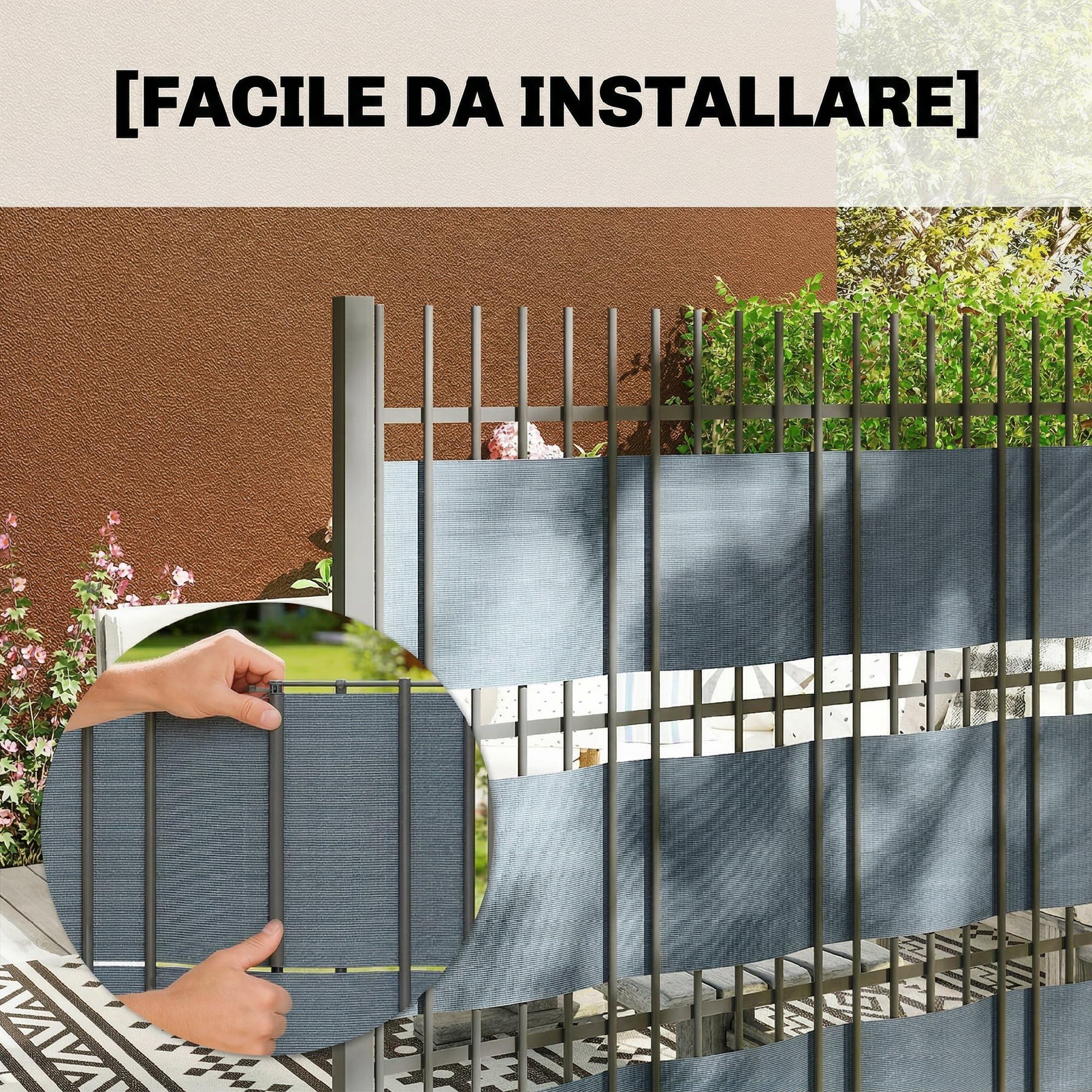 Outsunny Set 4 Recinzione da Giardino per Privacy 140m x 19cm Grigio | Pezzi, Frangivisto Balcone per Protezione, Resistente ai Raggi UV, Impermeabile con Clips, per Esterni, Patio, Balcone