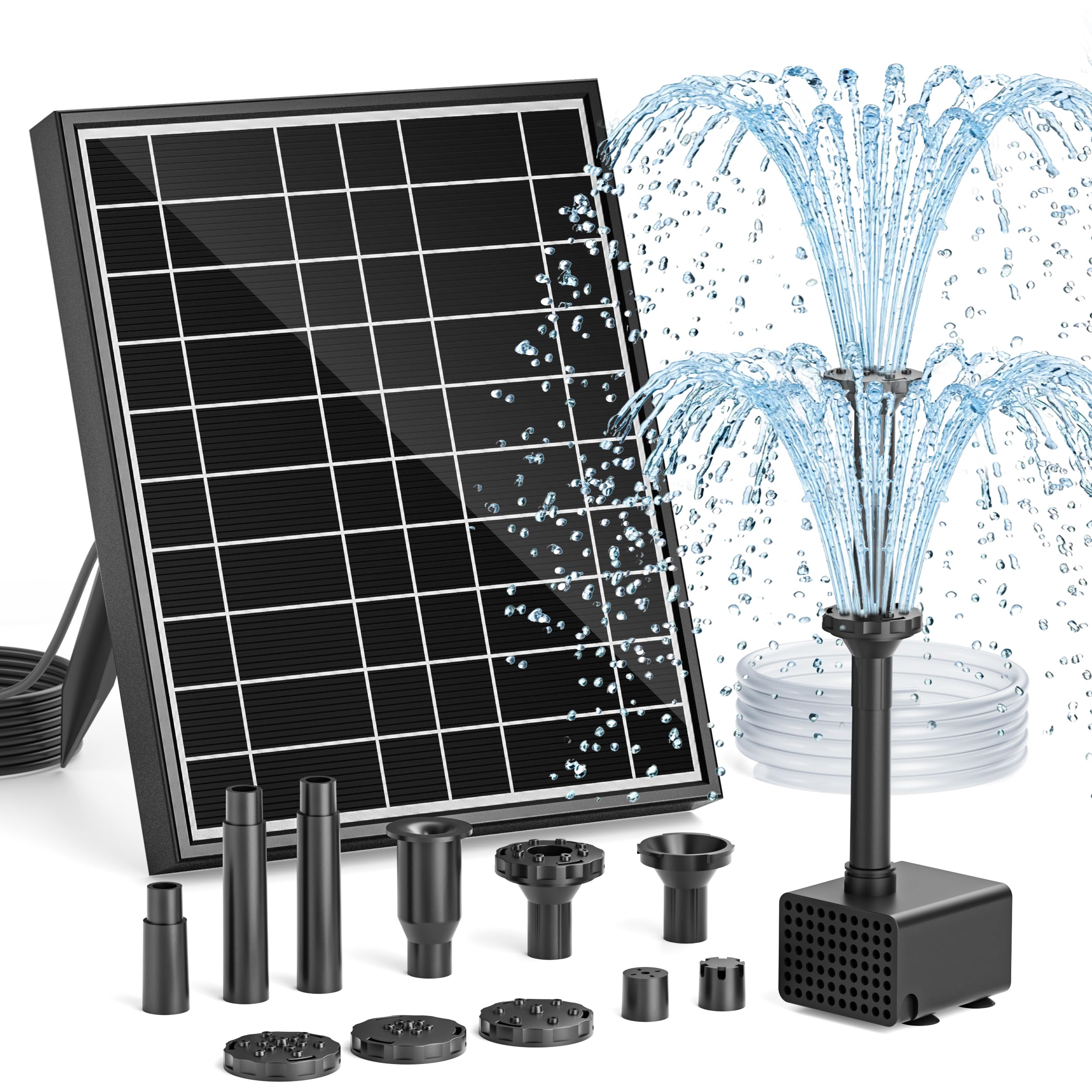 Solarvogelbrunnenpumpe, 7.5W Außen-Solarwasserpumpe mit 7+ Sprühmodi & 1.5m Schlauch, DIY Solarpumpe für Garten, Teiche, Pools und Aquarien - 2