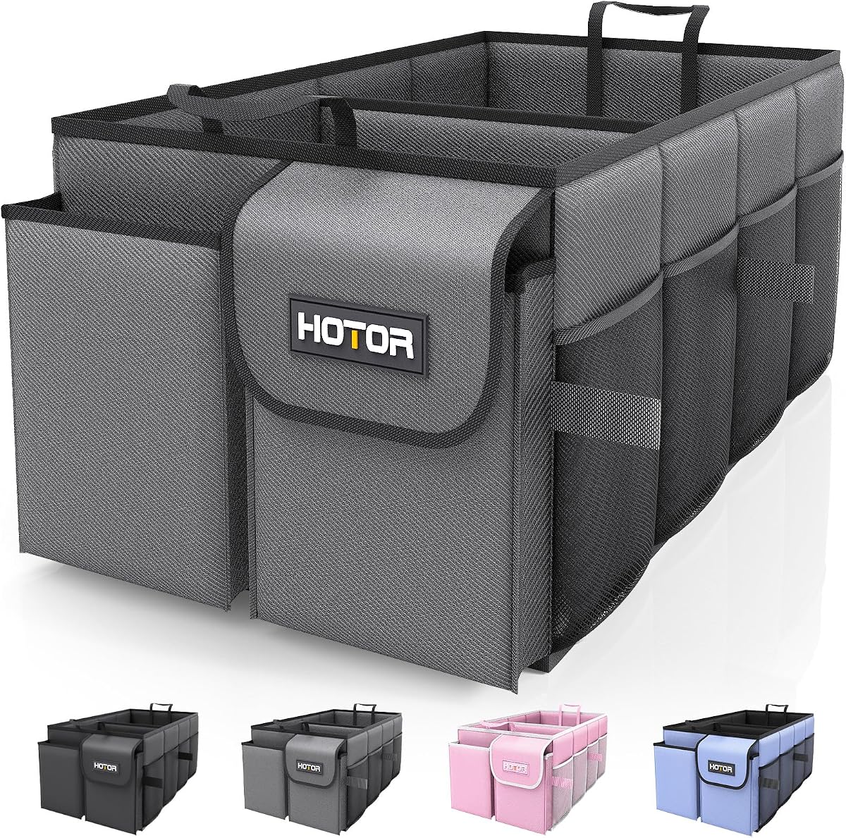 Trunk Organizer - Foldable Car Organizer for SUVs & Sedans Storage | Sturdy Car Organization for Men & Women, Car Accessories, Tools, Sundries, Grey, 2 Compartments, 21.3" x 12.6" x 10.6"