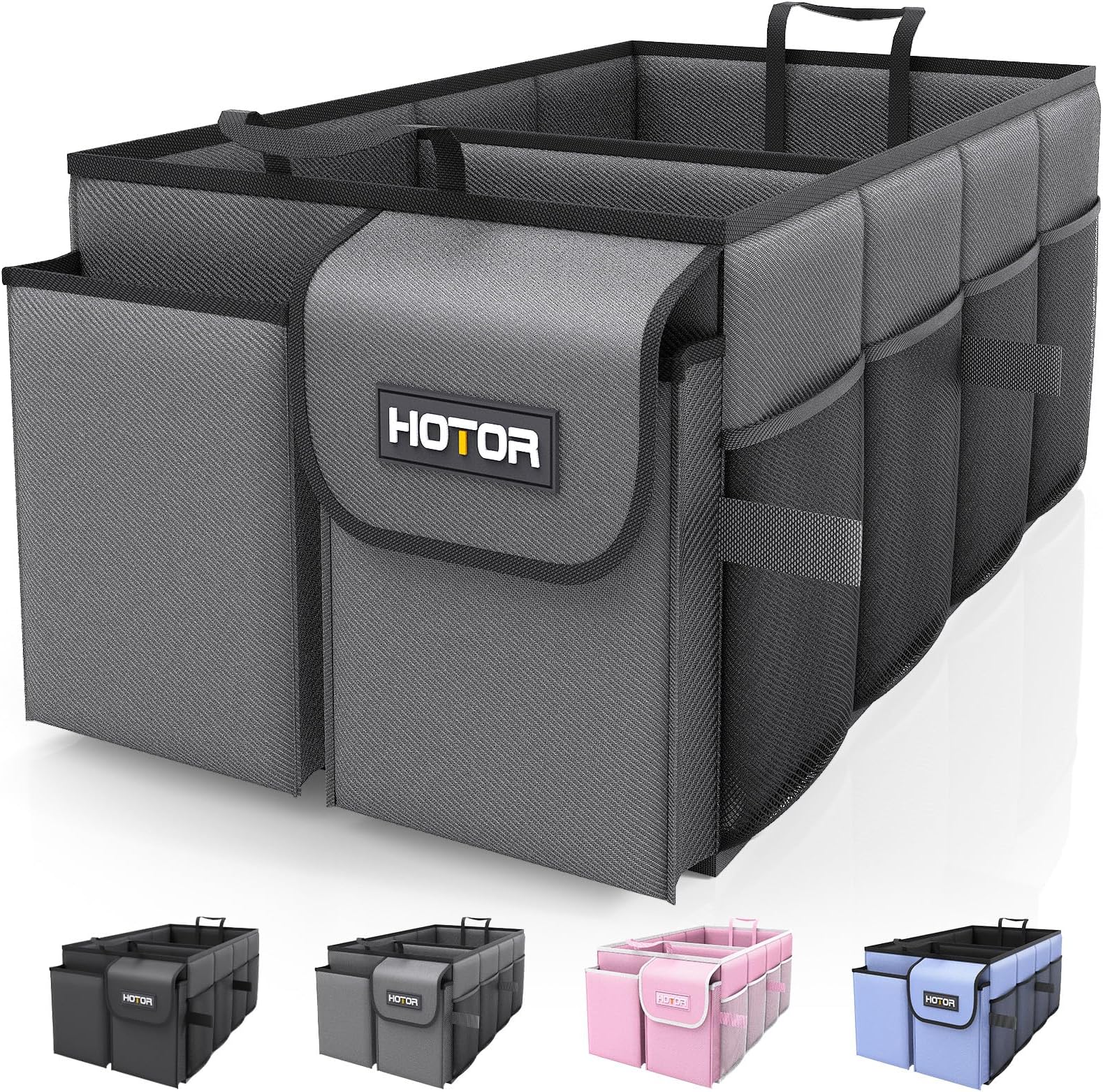 HOTOR Trunk Organizer for Car - Car Organizer, Foldable Trunk organizer for SUVs & Sedans, Sturdy Organization for Car Accessories, Tools, Sundries, Grey, 2 Compartments, 21.3"×12.6"×10.6"