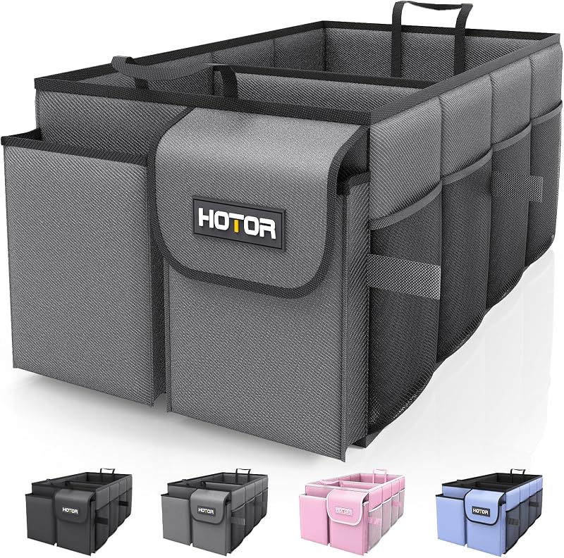 Trunk Organizer - Foldable Car Organizer for SUVs & Sedans Storage | Sturdy Car Organization for Men & Women, Car Accessories, Tools, Sundries, Grey, 2 Compartments, 21.3" x 12.6" x 10.6"