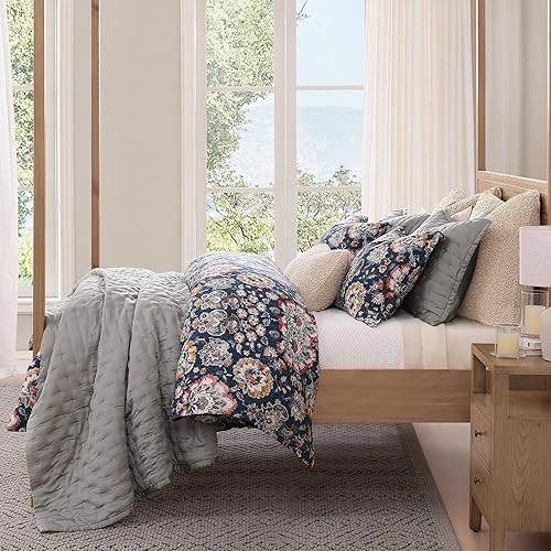 Miniatura 9 de HiEnd Accents - Juego de funda de edredón de 3 piezas de lino lavado con peonía, juego de cama tamaño Super King, juego de cama con estampado de