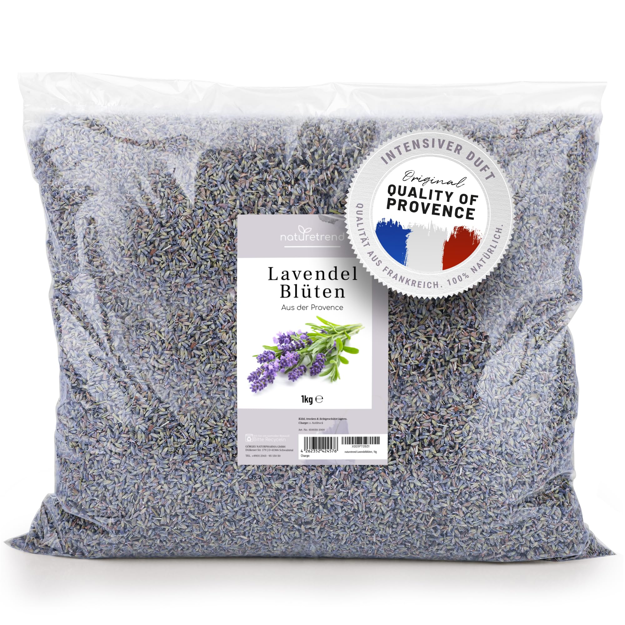 naturetrend Fiori di lavanda essiccati, 1 kg – lavanda francese della Provenza, nuovo raccolto, profumo intenso e bluastro, per cuscini profumati, profumo potpourri