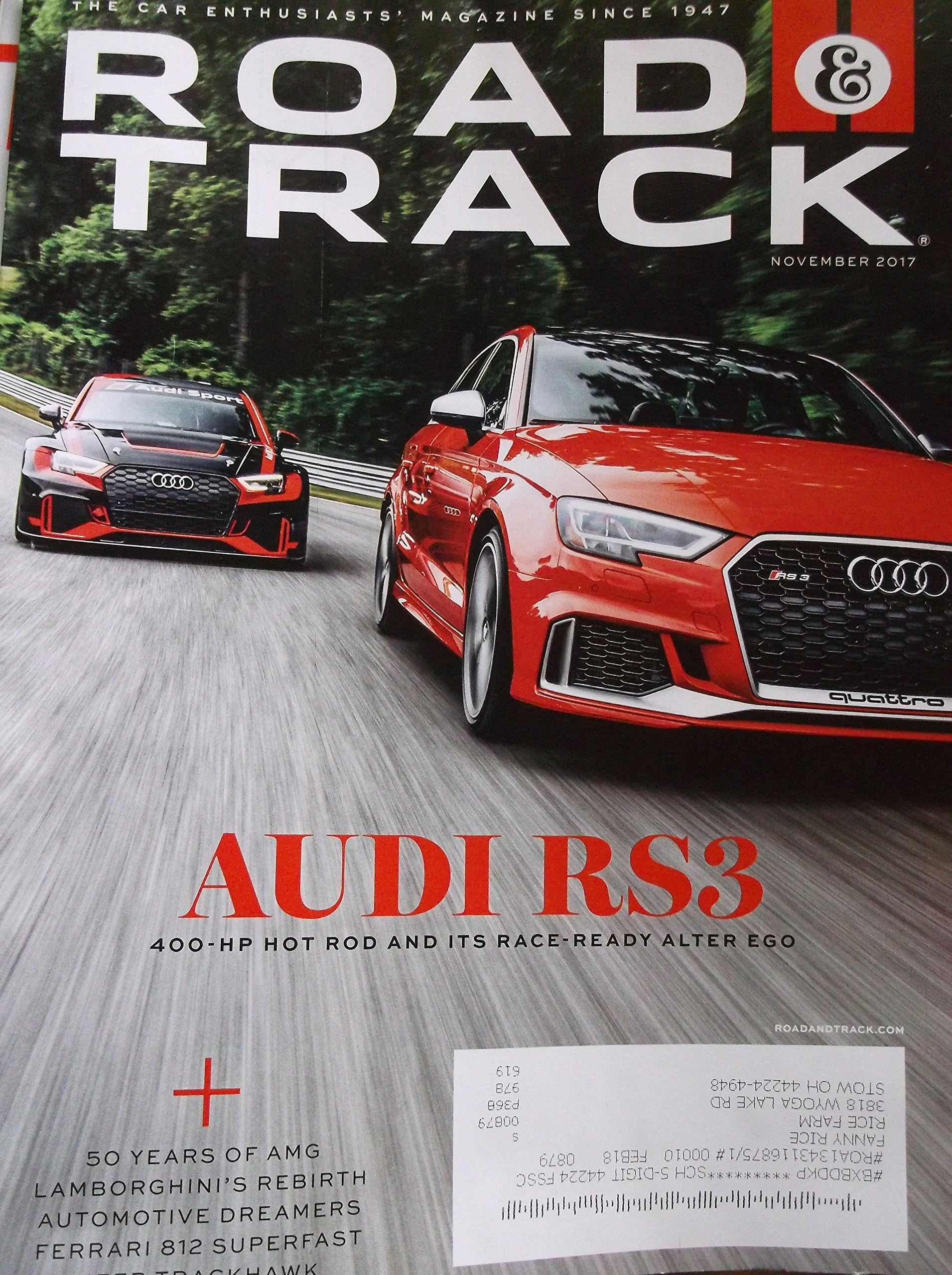 Road and Track Magazine November 2017 Audi RS3
