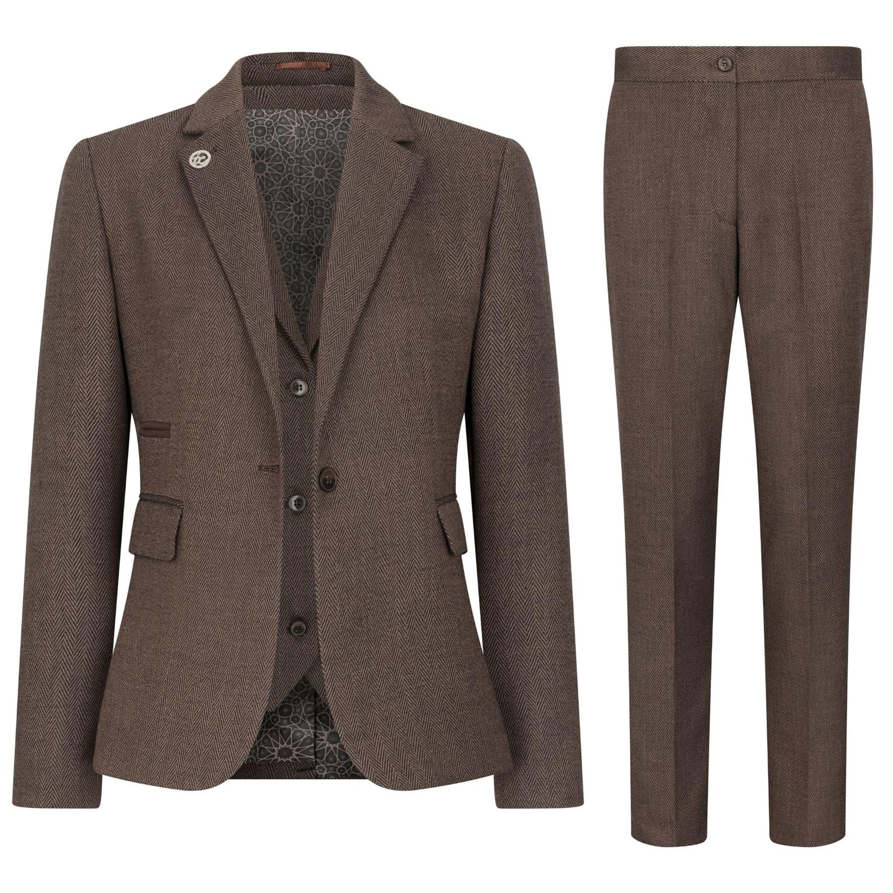 Truclothing Women's Brown Tpw-Ak-06 - 3 Piece Herringbone Tweed Suit - Uk 16