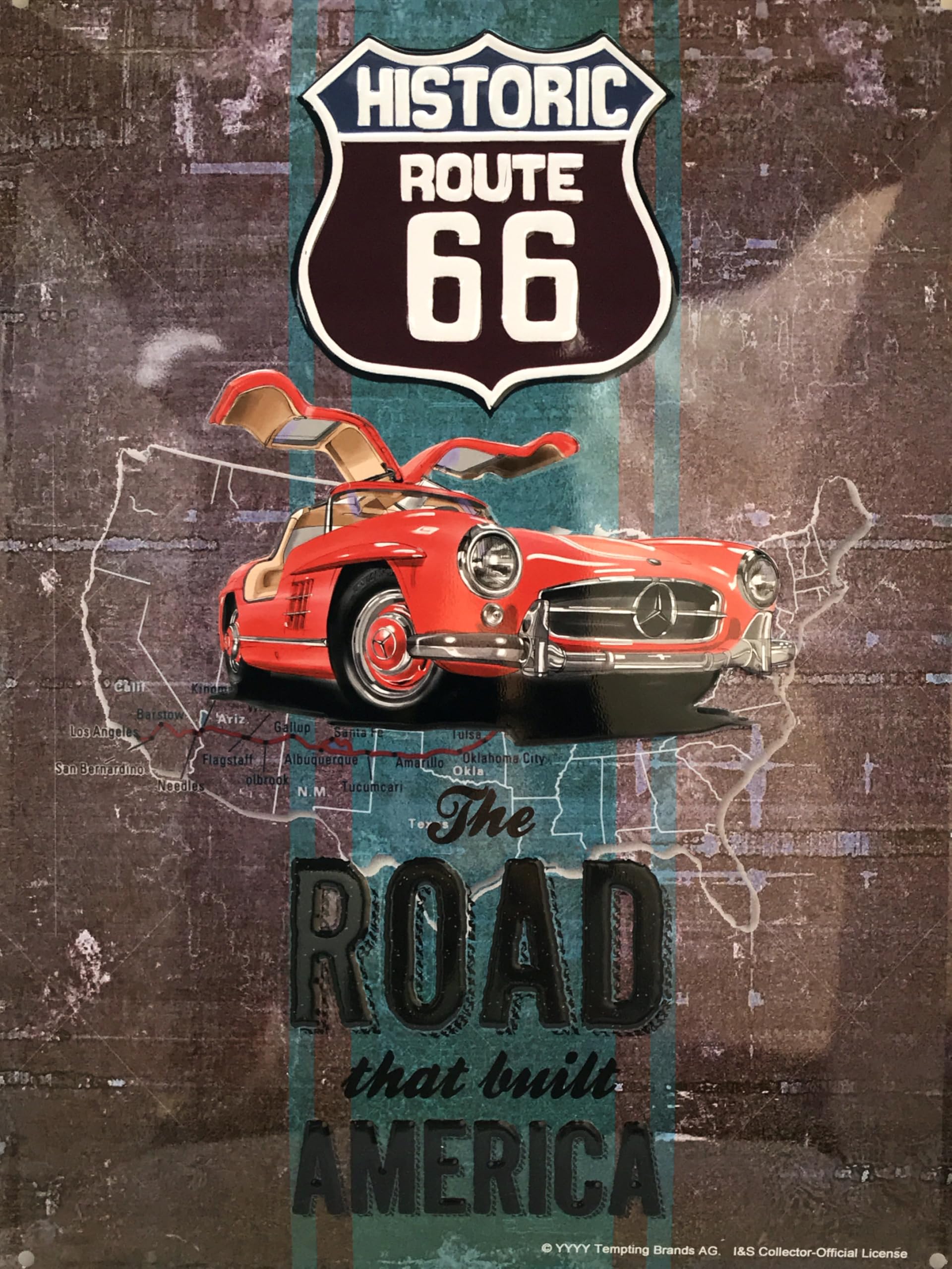 Plaque métal relief Route 66 pour relooker un mur de bureau ou bar
