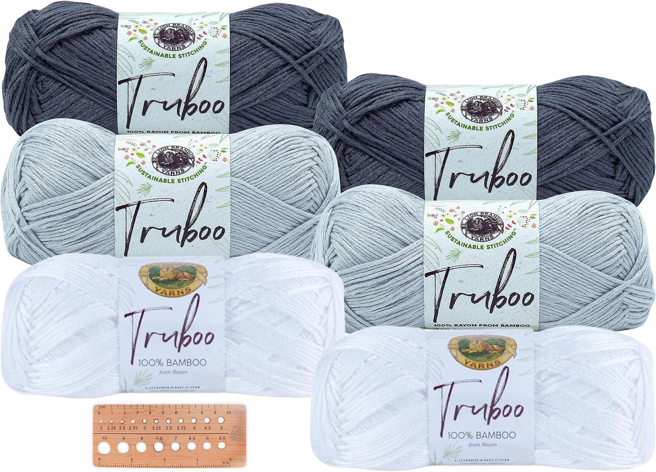 Lion Brand Yarn Truboo 6 Pack with Needle Gauge (Mix 4)