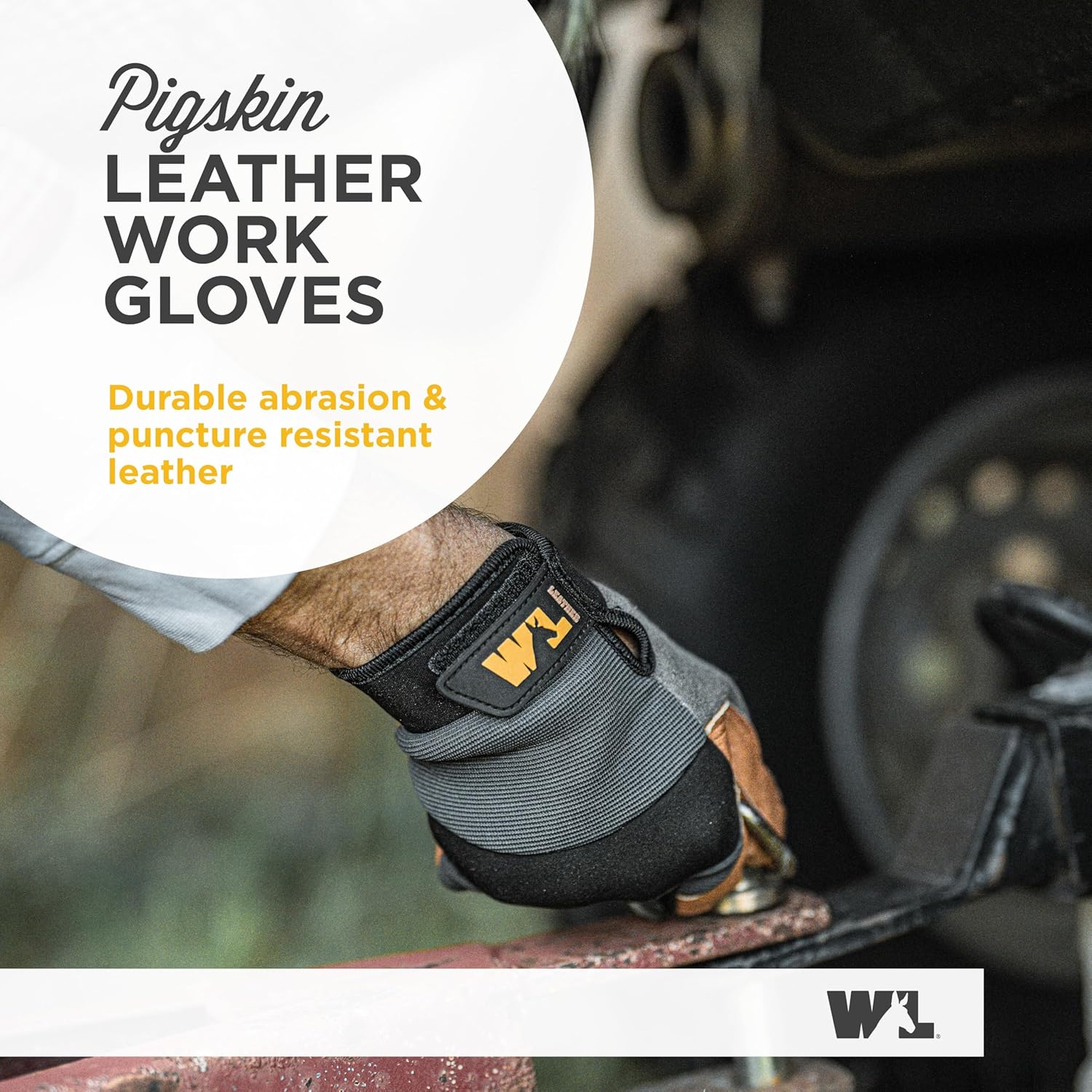 Wells Lamont Men's Heavy Duty Leather Palm Hybrid Spandex Work Gloves, Large (3236L), Gray - Image 3