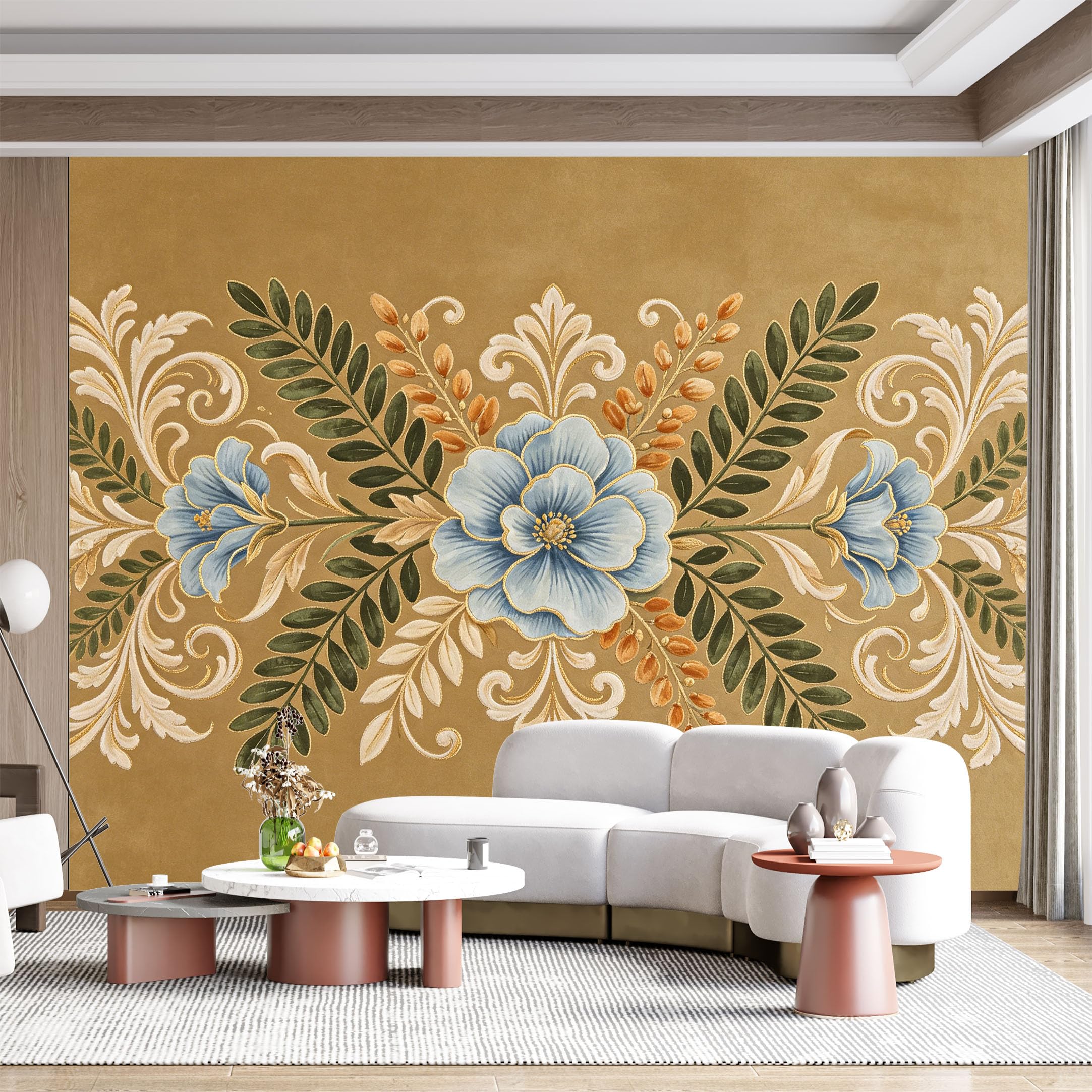 Custom Size Wall Mural Ornate Floral Botanical Artwork Watercolor Style SelfAdhesive Wall Fabric Removable for Home Office Decor