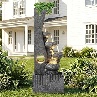 Grepatio six-tier gray outdoor fountain with a natural stone look