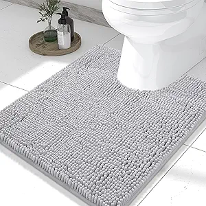 Smiry Luxury Chenille Toilet Rugs U-Shaped 24x20, Soft Absorbent Non-Slip Contour Bathroom Rugs for Toilet, Machine Washable Contoured Bath Mats, Light Grey