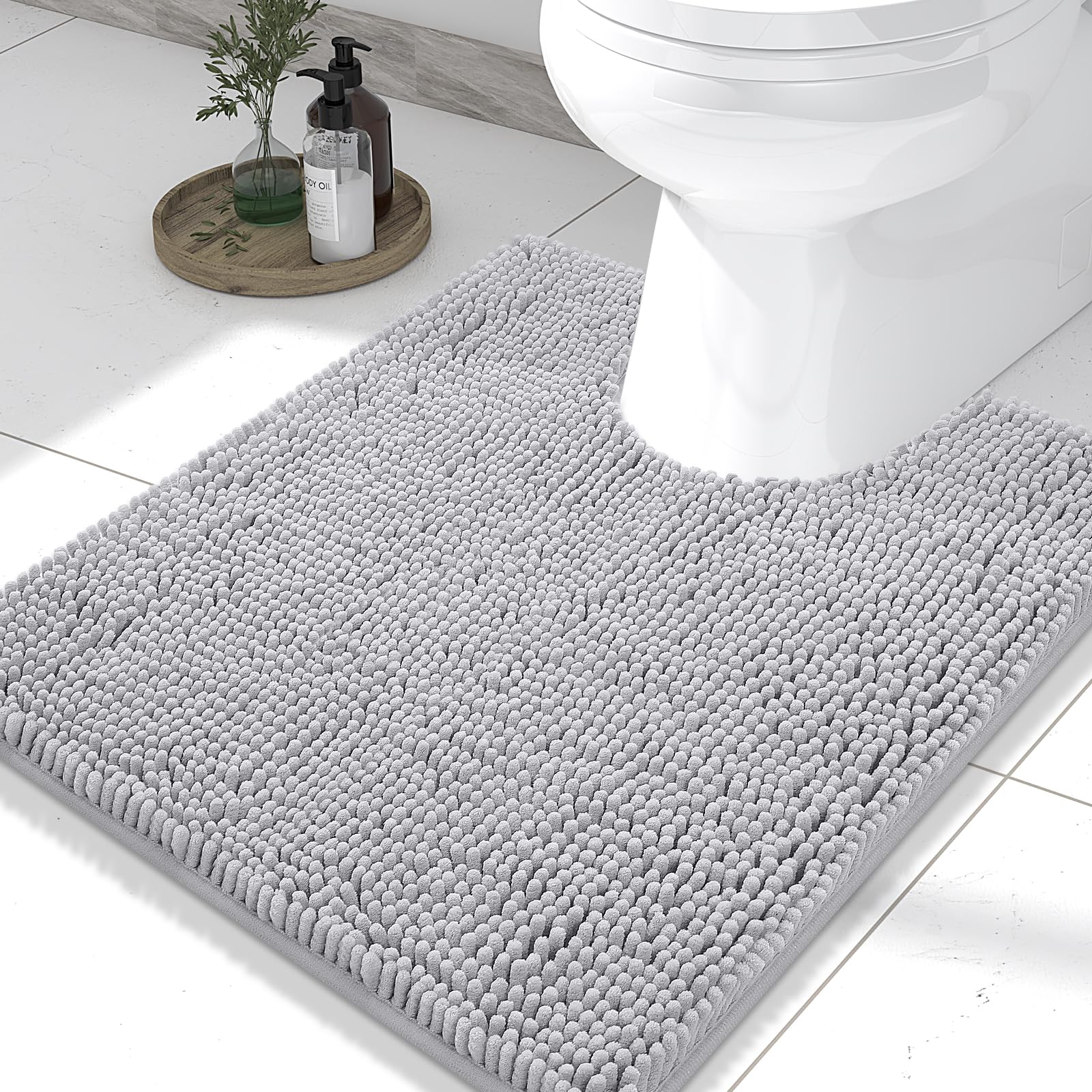 Smiry Luxury Chenille Toilet Rugs U-Shaped 24x20, Soft Absorbent Non-Slip Contour Bathroom Rugs for Toilet, Machine Washable Contoured Bath Mats,