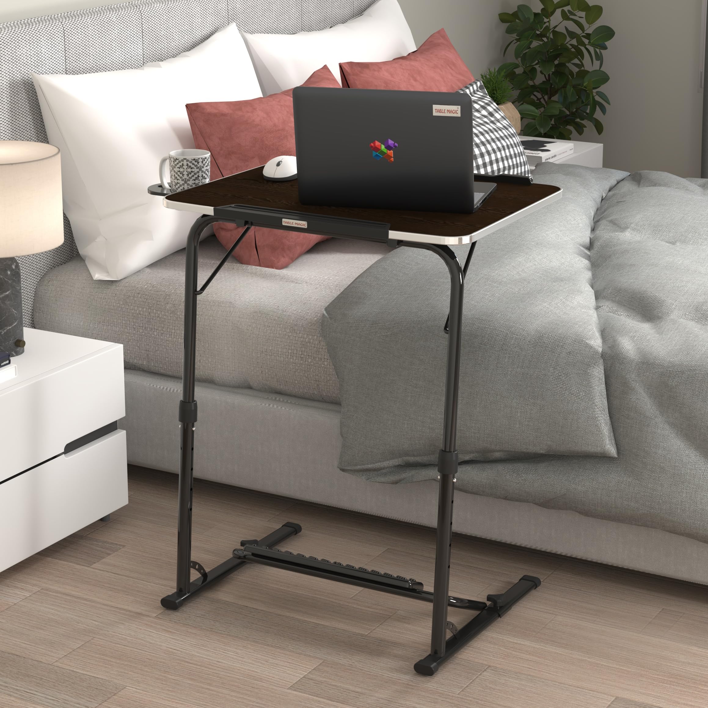TABLE MAGIC XL Pro - Multipurpose Laptop Table Mat Finish with Footrest, Foldable Design, Ergonomic, Engineered Wood Top 60 * 45 cm (2’-1.5’)- Black