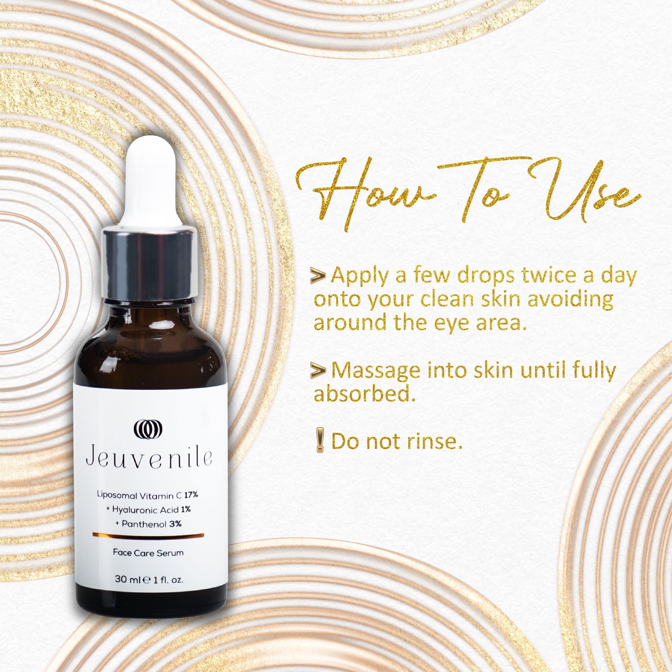 Jeuvenile Vitamin C Serum Hyaluronic Acid and Panthenol skin care, Brightens Skin, Reduces Blemishes - Image 3
