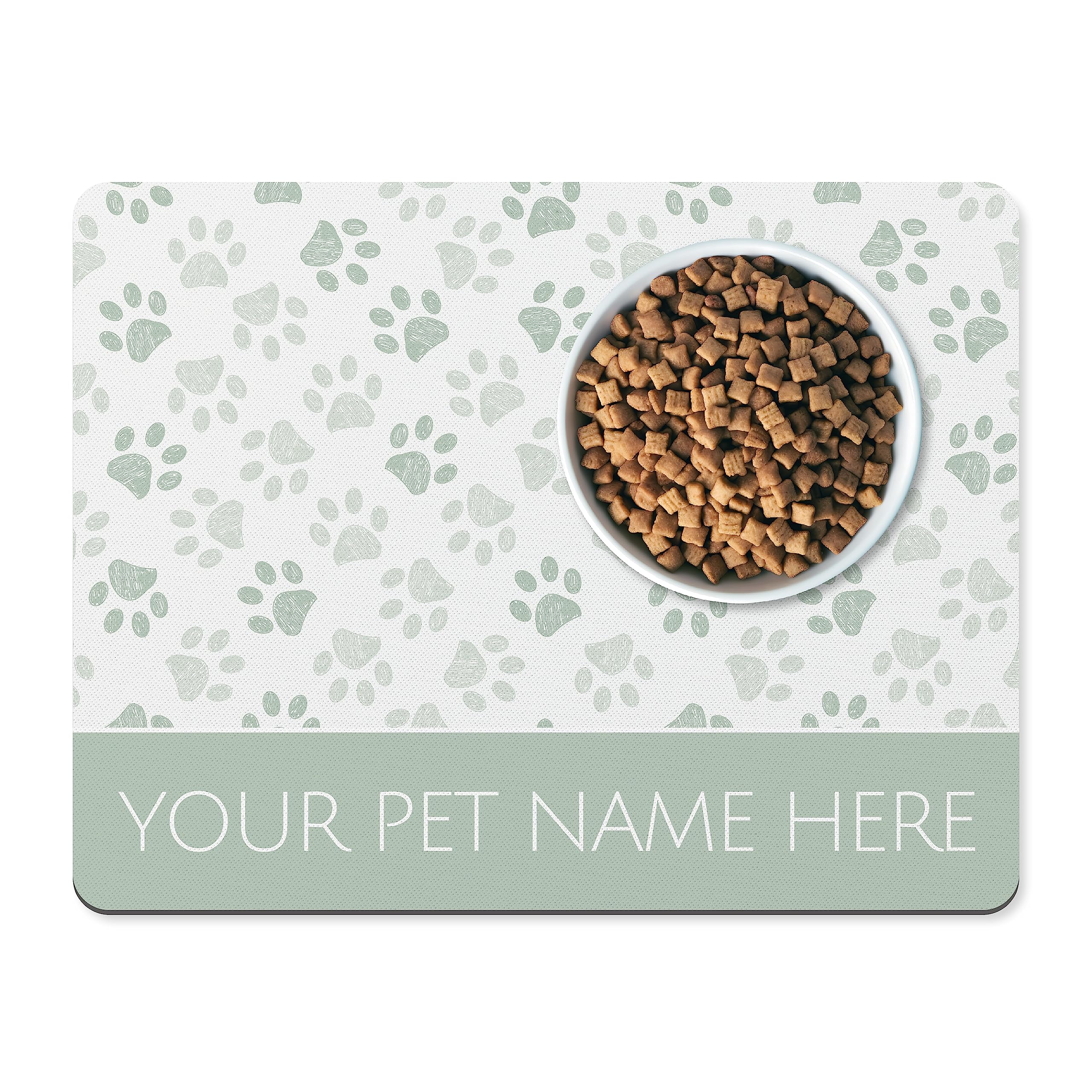 Personalised Dog Bowl Mat - Stylish Customised Pet Food Mat for Cats And Dogs (Light Green)