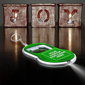 DISCOUNT PROMOS Custom Bottle Opener & LED Keychains Set of 10/50/100, Personalized Bulk Pack - Perfect for Tradeshows, Party Favors, Other Events - Green