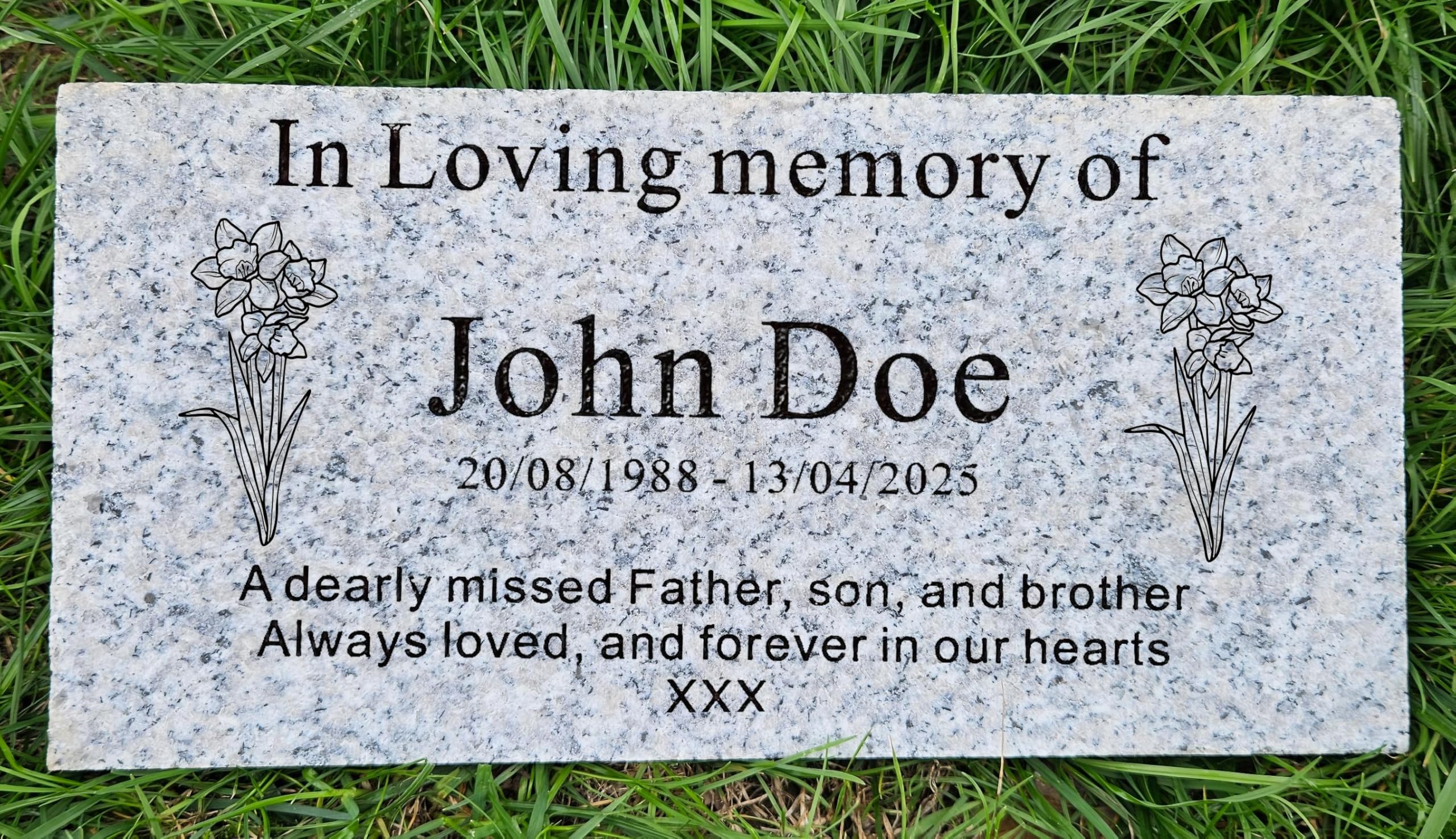 Uktmall Blue Grey Granite 20Mm Thick Personalised Natural Granite Memorial Plaque, 12 Birth Flower, Multiple Size, Multiple Colour, Headstone, Engraved, Crematorium, Grave Marker, Garden Memorial Stone, (Blue Grey Granite 20Mm Thick)