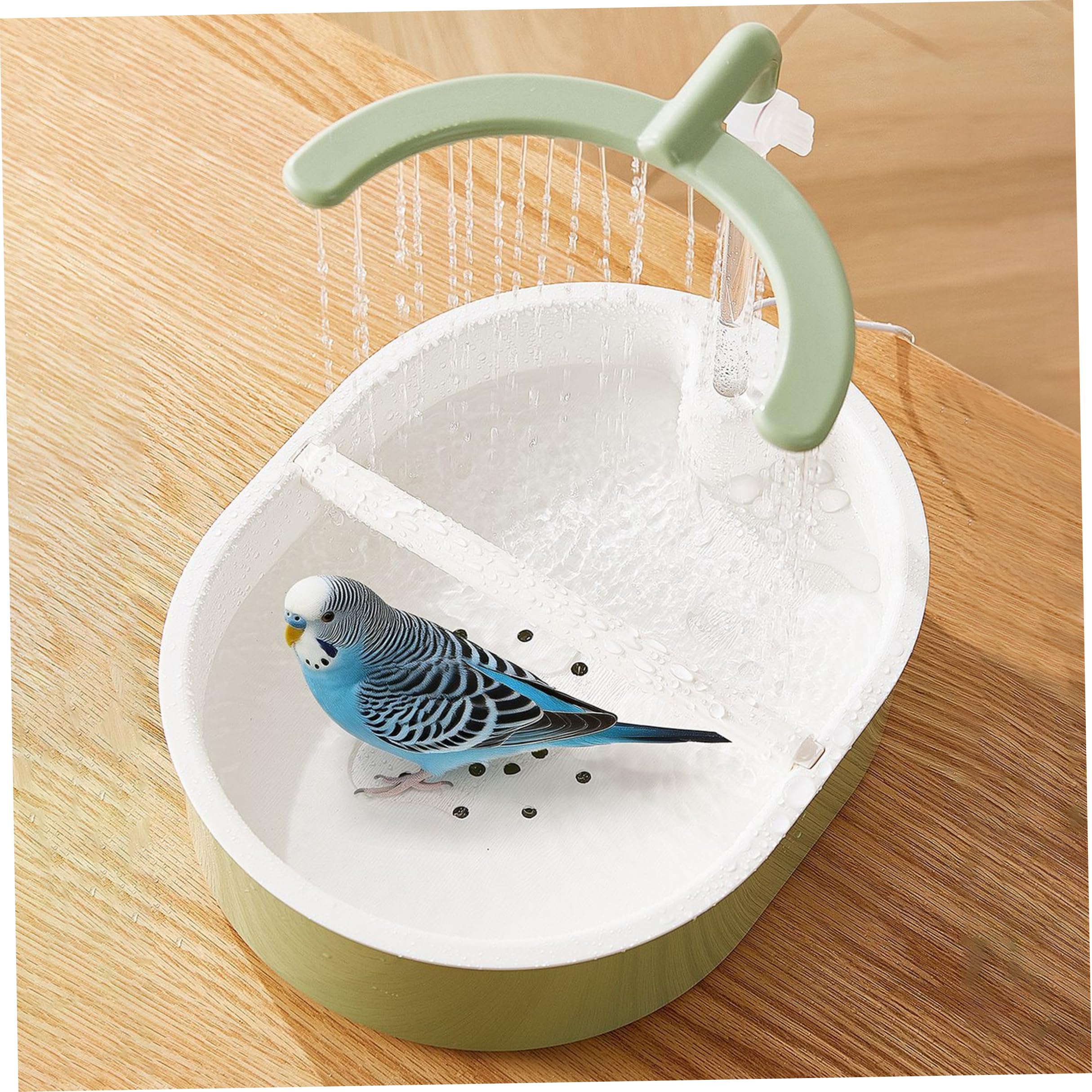 Baño para pájaros para Jaula, Ducha para pájaros con circulación automática 2 en 1, baño para Loros con Controlador de Velocidad Ajustable y Percha de PP.