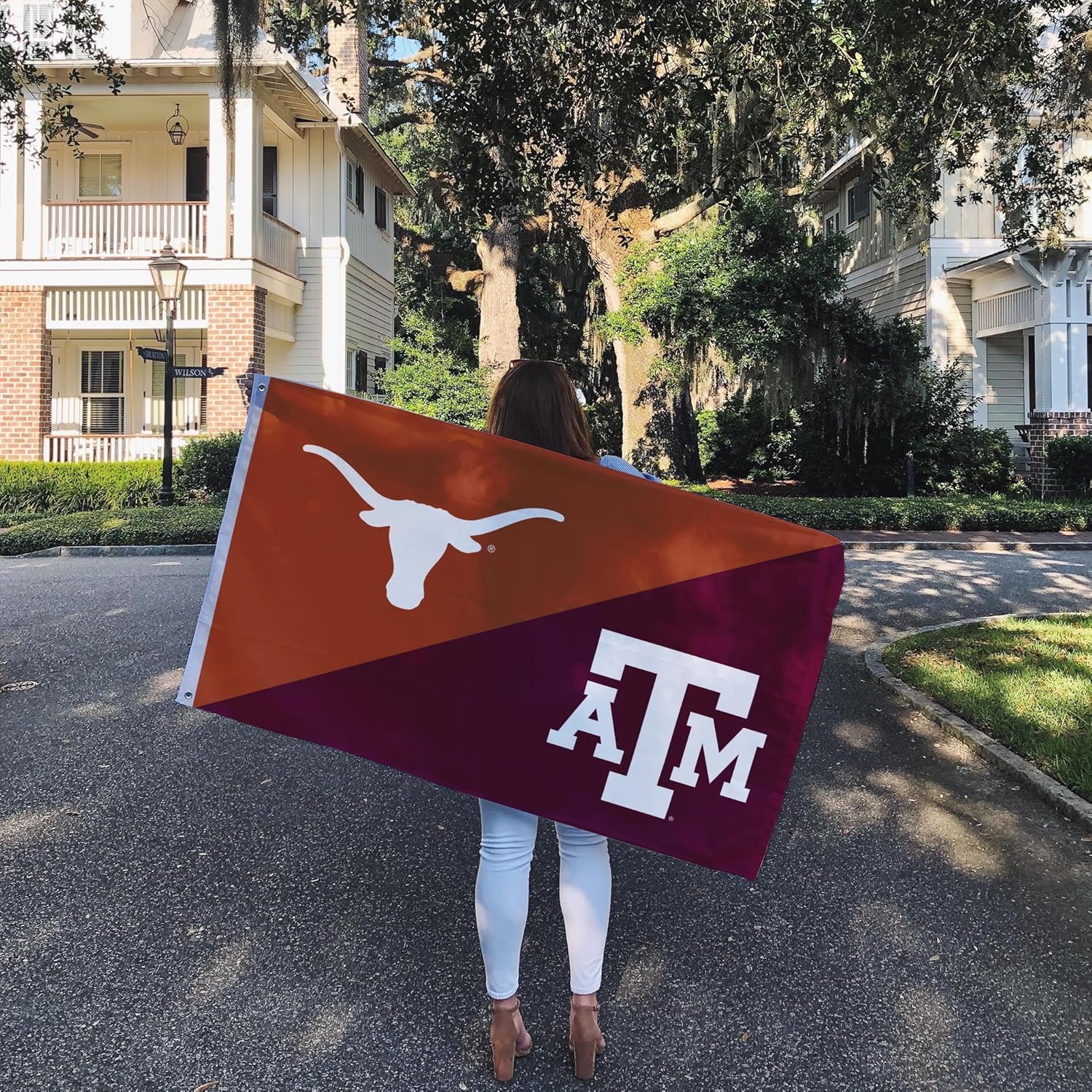 Desert Cactus Texas Universities UT Austin Longhorns x TAMU Aggies Rivals Flag Banner 100% Polyester Indoor Outdoor 3x5 Feet (House Rivals Flag)