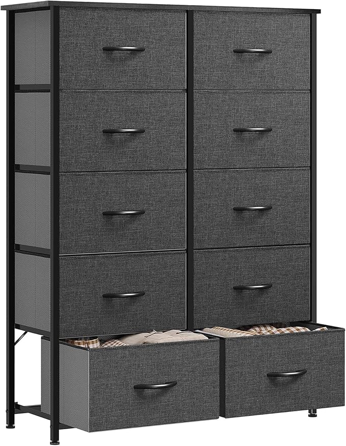 GOOBED 10 Drawer Dresser - Fabric Storage Tower, Organizer Unit for Living Room, Hallway, Closets - Sturdy Steel Frame, Wooden Top & Easy Pull Fabric Bins