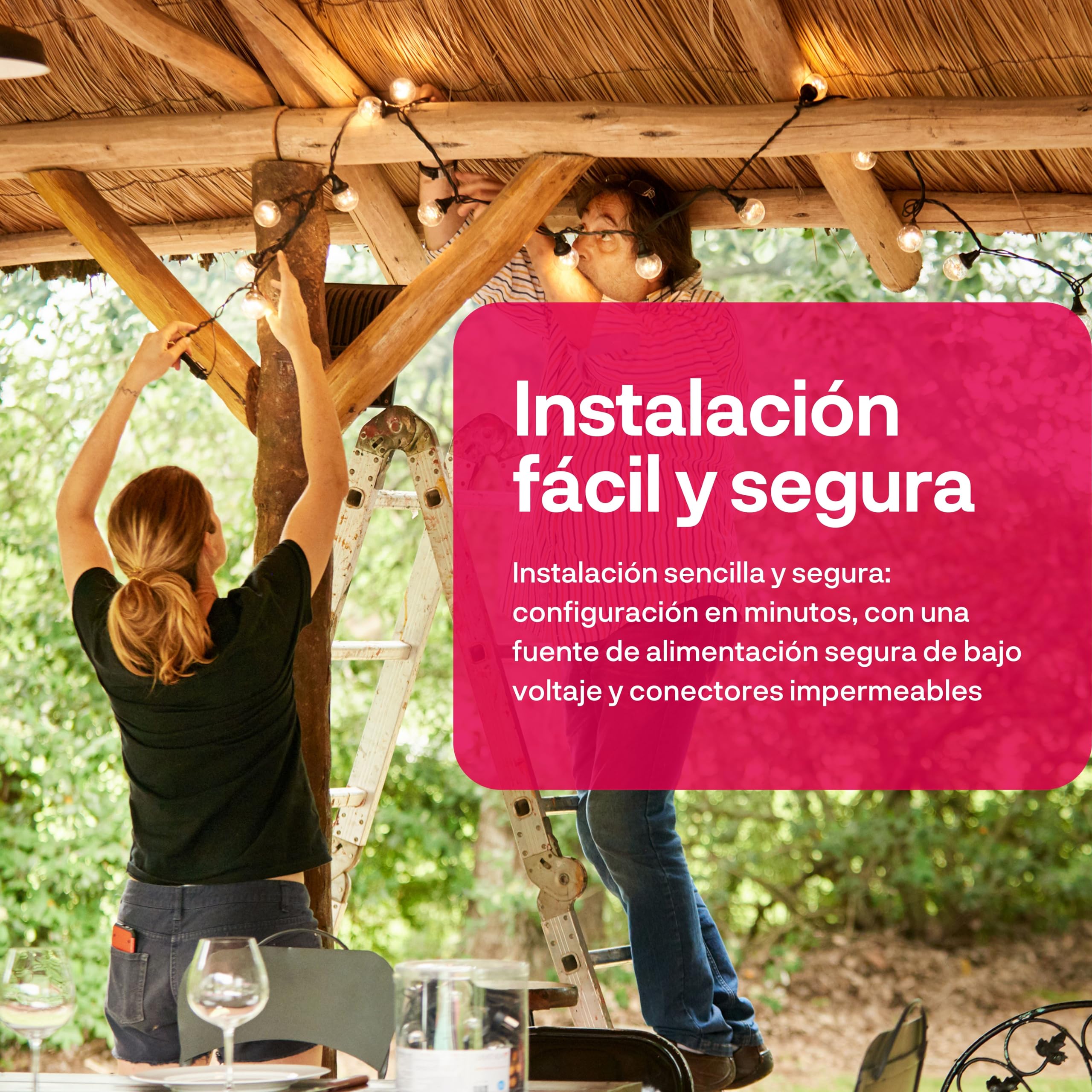 innr Guirnalda para Exterior 8 m, 16 bombillas, para Hue* y hubs Zigbee | Luz LED Blanco cálido (2200 K), regulable, luces para terraza y jardín, Kit completo