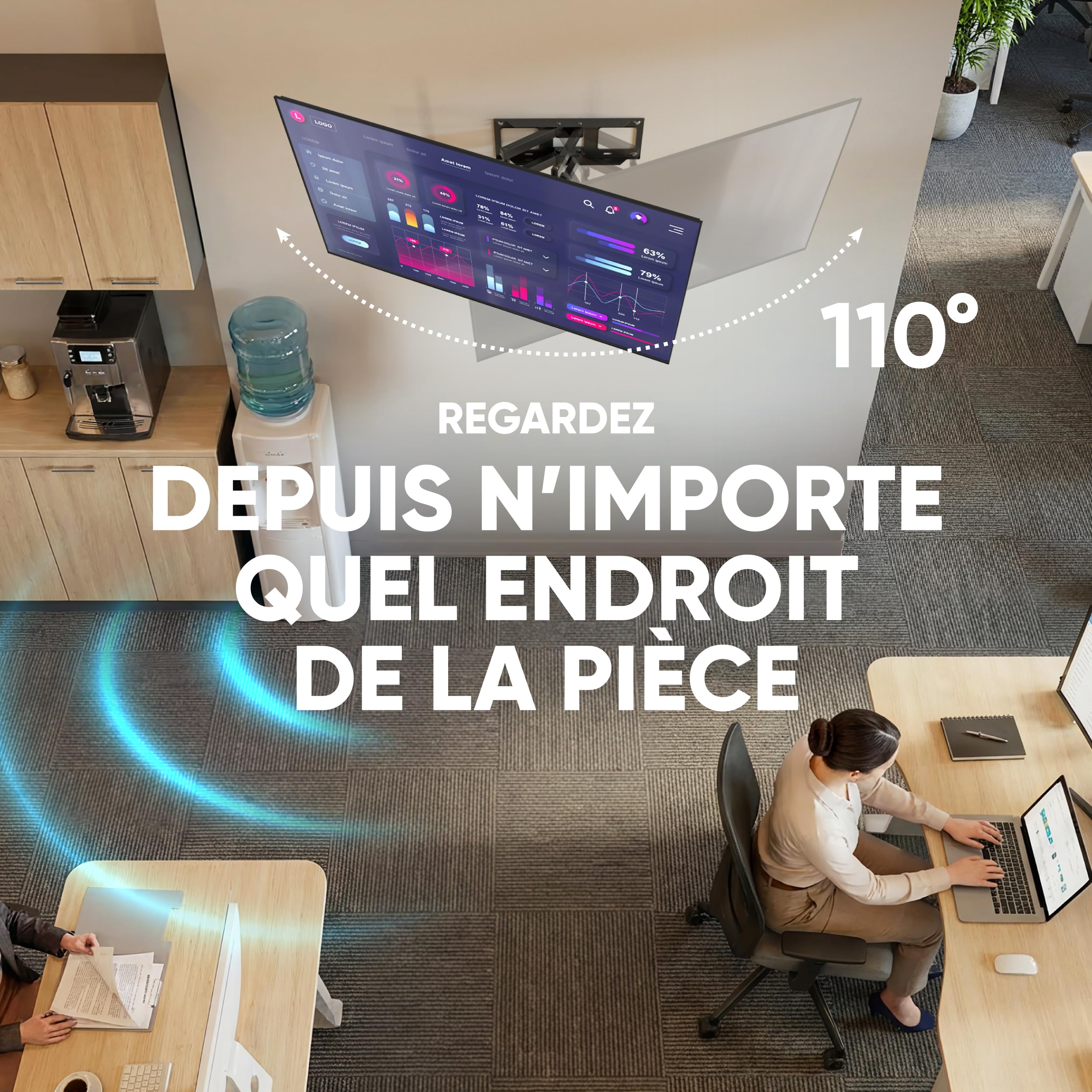 ONKRON Support TV Mural Orientable 40"-75", 70 kg, Max VESA 600x400, M6L-B | Bras TV articulé, portée jusqu’à 434 mm, pivotant, inclinable, gestion des câbles, salon, bureau, réunions & gaming, noir