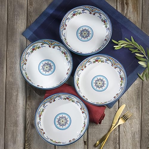 Euro Ceramica Zanzibar - Juego de vajilla de 4 piezas para pasta | Utensilios de cocina finos | Vajilla de cerámica de diseño floral multicolor para