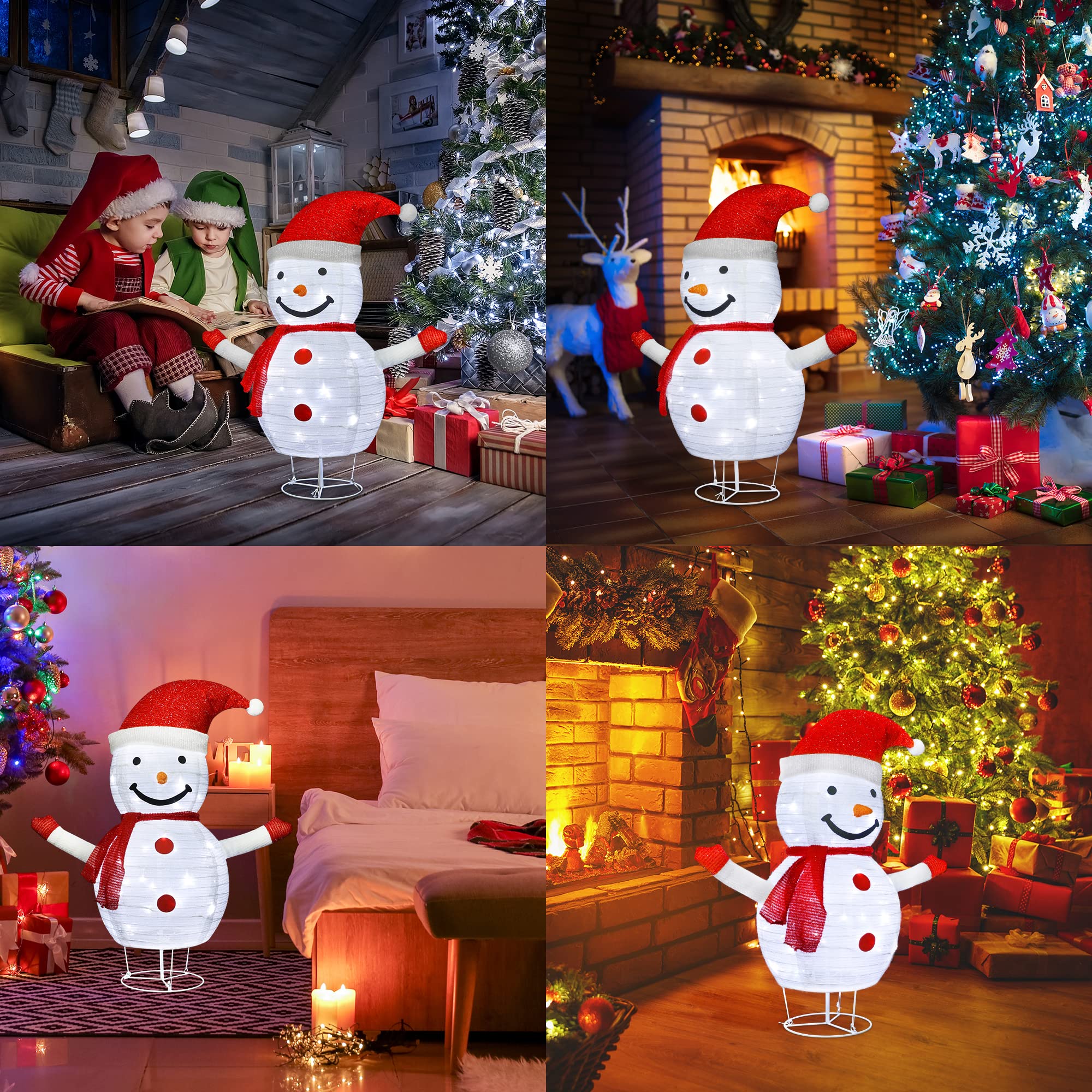 iShabao Pupazzo di Neve 70 cm Pieghevole, Pupazzo di Neve Decorazione Luci Natalizie, 40 LED Luce Bianca Illuminazione Natalizia IP44 Resistente per Addobbi Natale Interni ed Esterni
