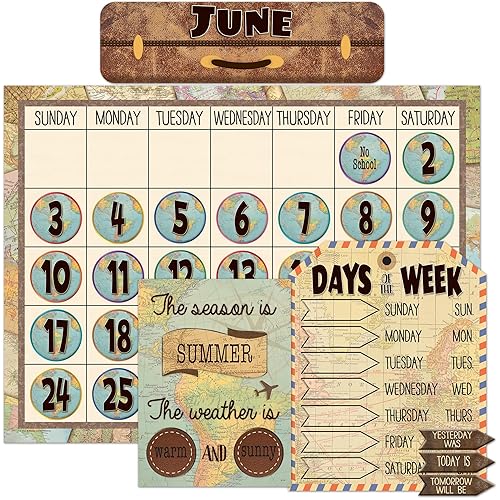 Teacher Created Resources Travel The Map - Juego de tablones de anuncios con calendario (TCR8567)